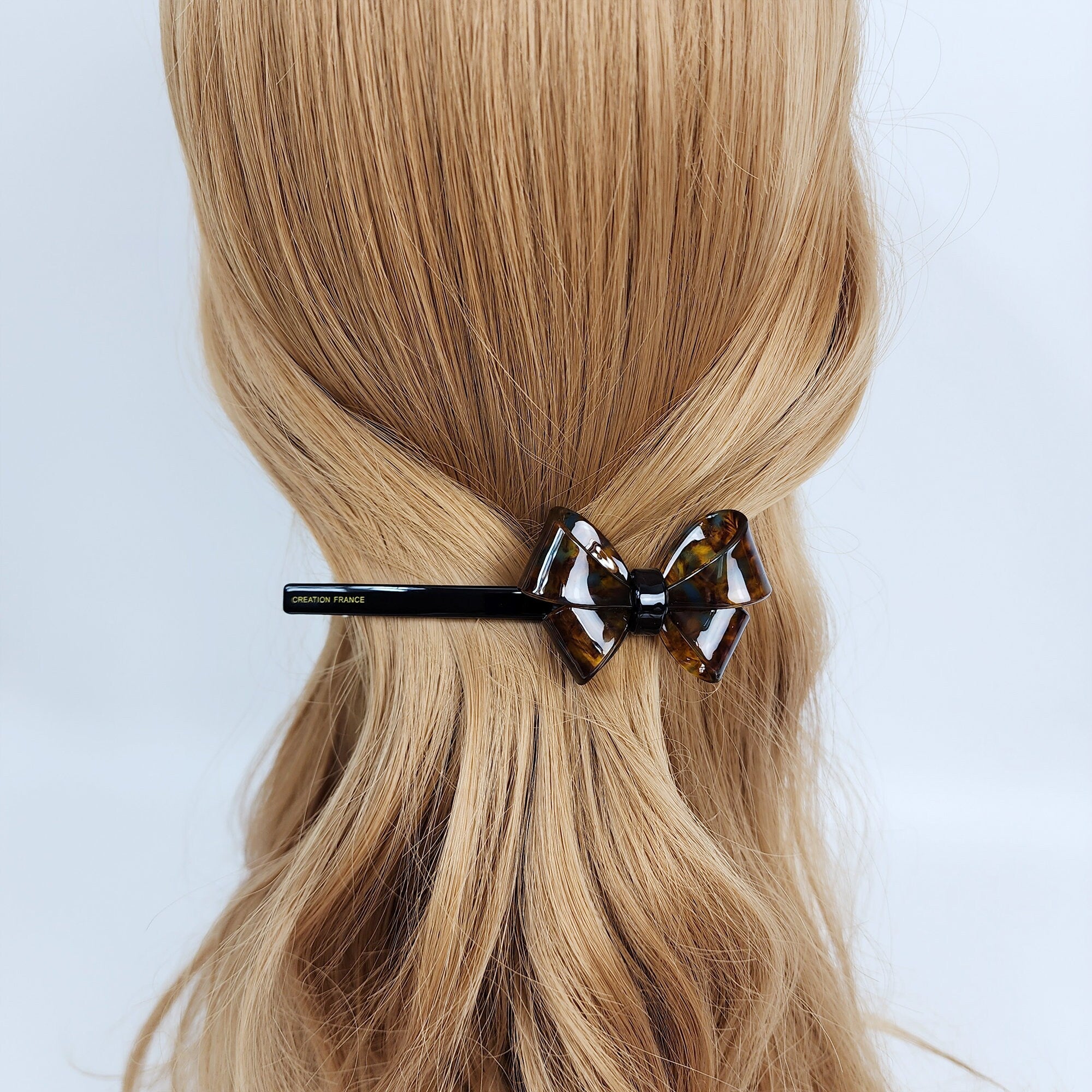 Tortoise Shell Bold Butterfly Ribbon Hair Barrette (4.7 Inch) / Leopard French Hair Pin / Hair Accessory for Woman / Automatic Hair Clip