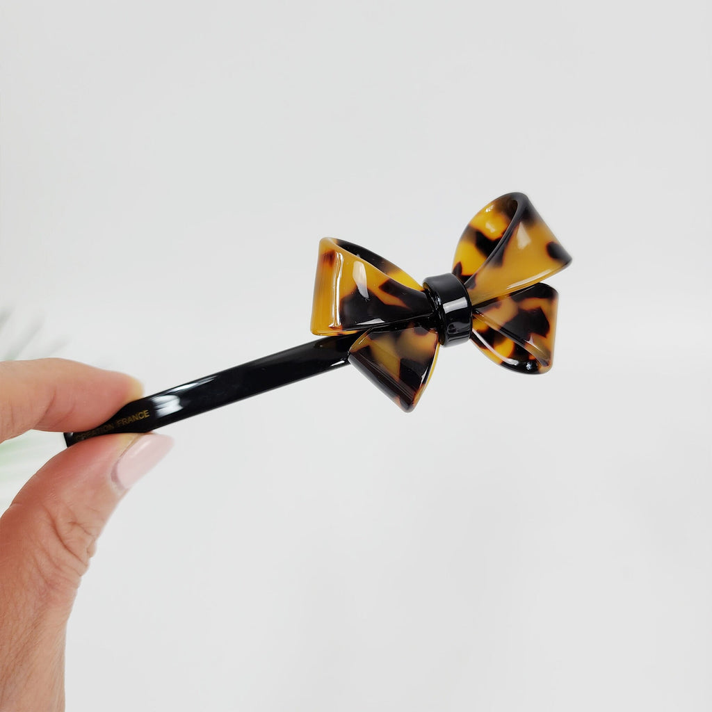 Tortoise Shell Bold Butterfly Ribbon Hair Barrette (4.7 Inch) / Leopard French Hair Pin / Hair Accessory for Woman / Automatic Hair Clip