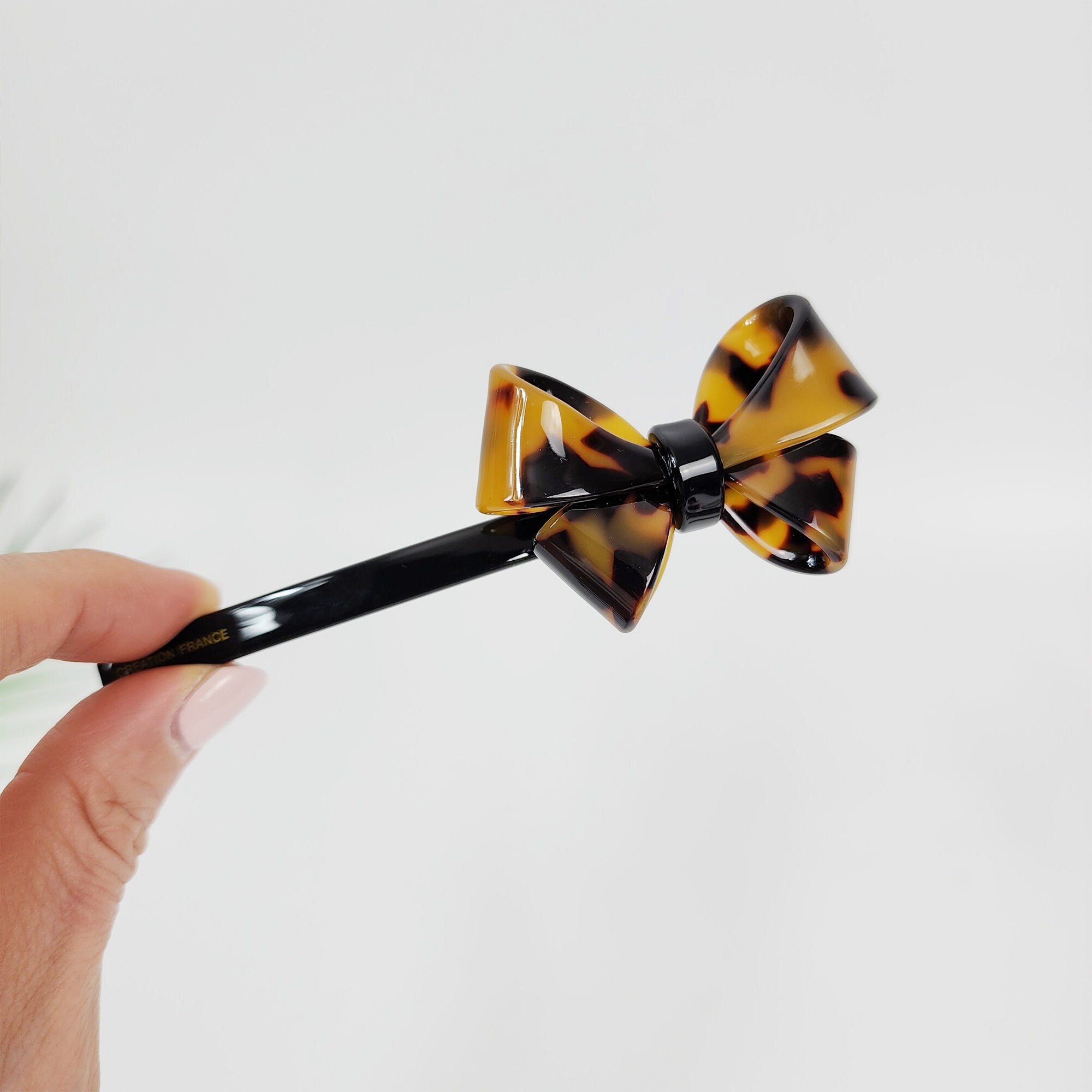 Tortoise Shell Bold Butterfly Ribbon Hair Barrette (4.7 Inch) / Leopard French Hair Pin / Hair Accessory for Woman / Automatic Hair Clip