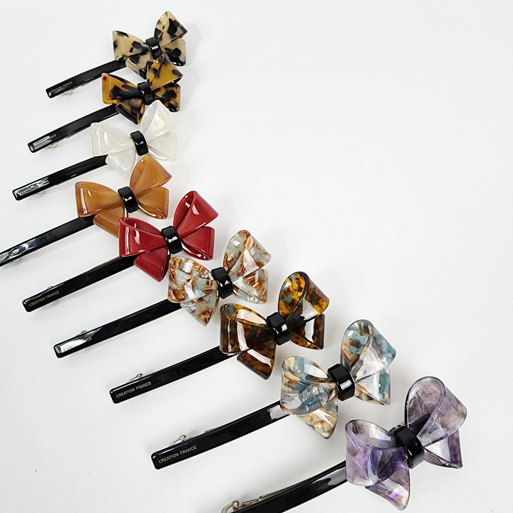 Tortoise Shell Bold Butterfly Ribbon Hair Barrette (4.7 Inch) / Leopard French Hair Pin / Hair Accessory for Woman / Automatic Hair Clip