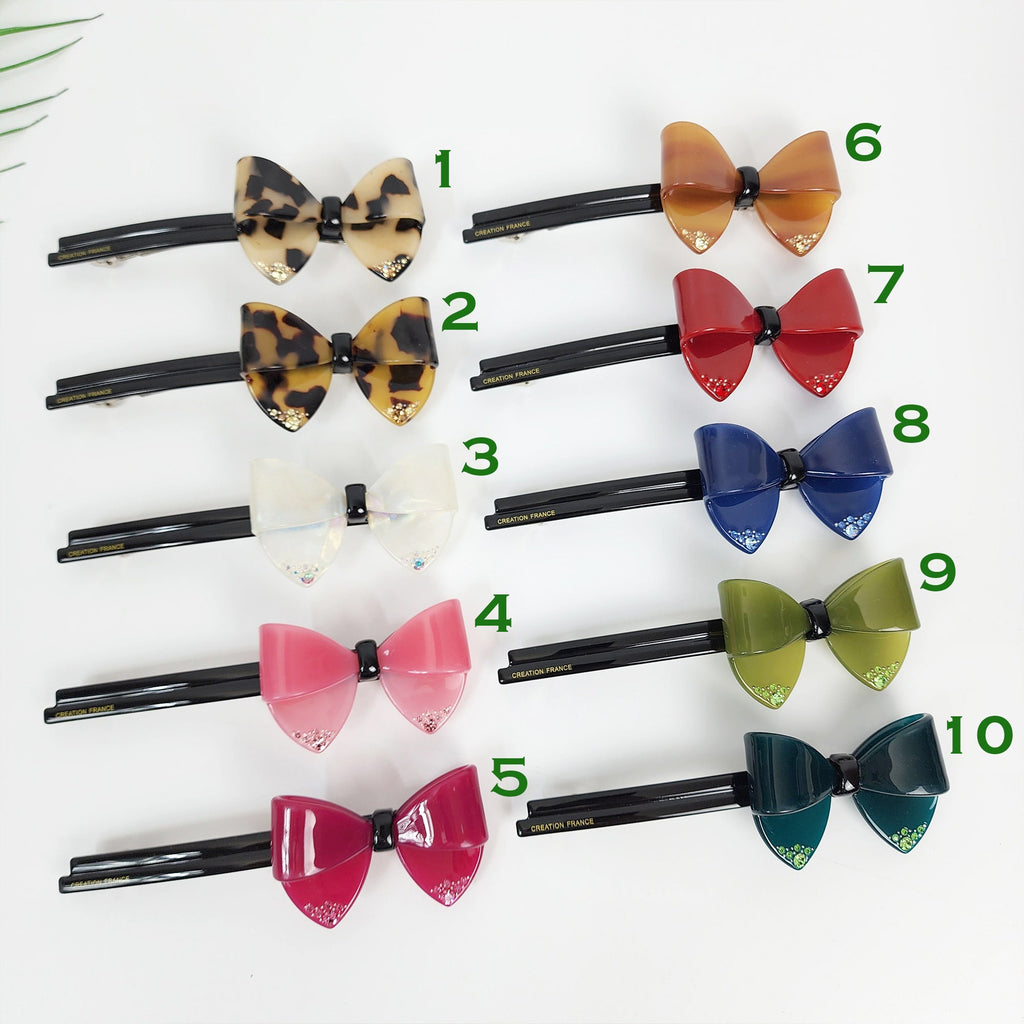 Tortoise Shell Cubic Big Ribbon Hair Barrette (5.1 Inch) / Leopard French Hair Pin / Hair Accessory for Woman / Automatic Hair Clip