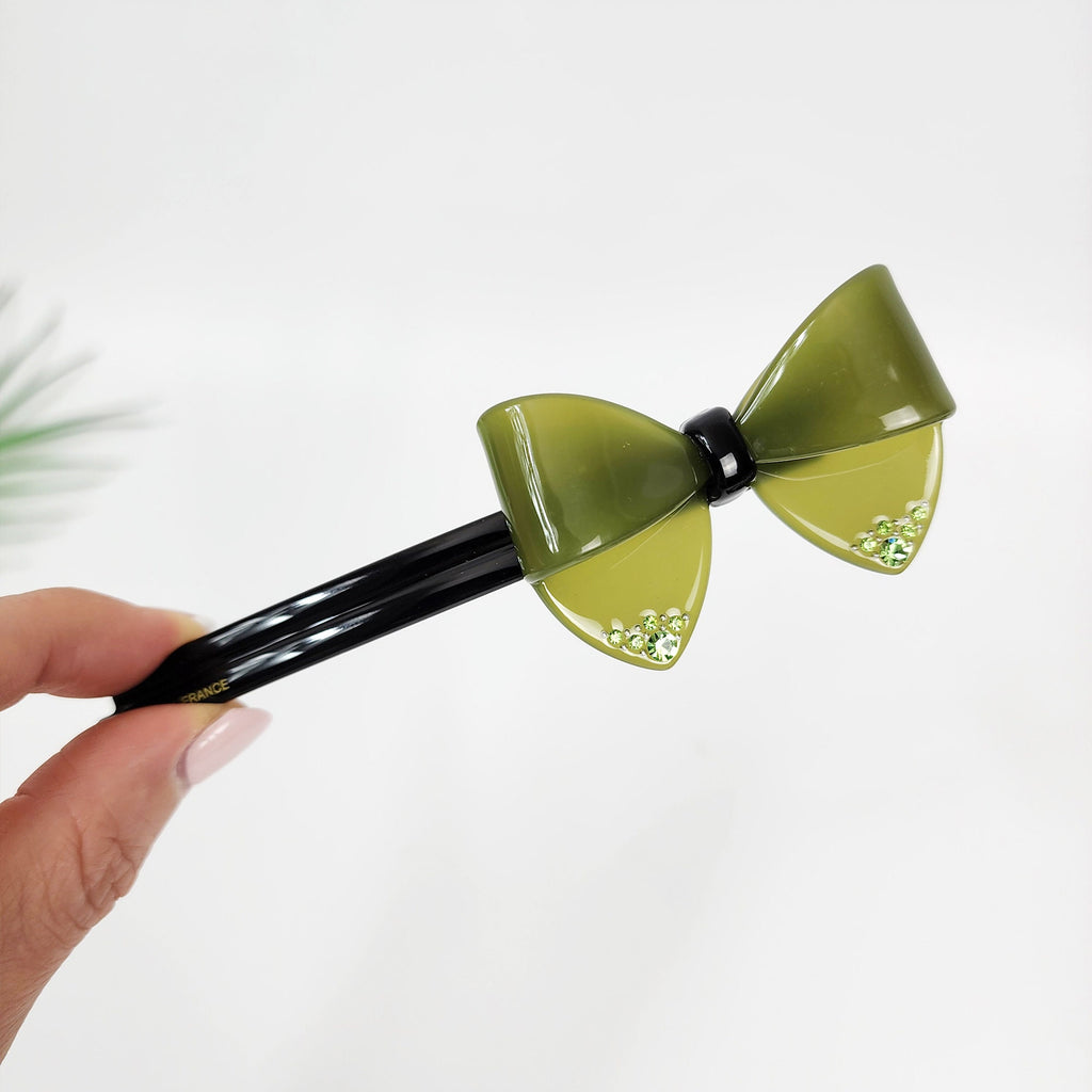 Tortoise Shell Cubic Big Ribbon Hair Barrette (5.1 Inch) / Leopard French Hair Pin / Hair Accessory for Woman / Automatic Hair Clip