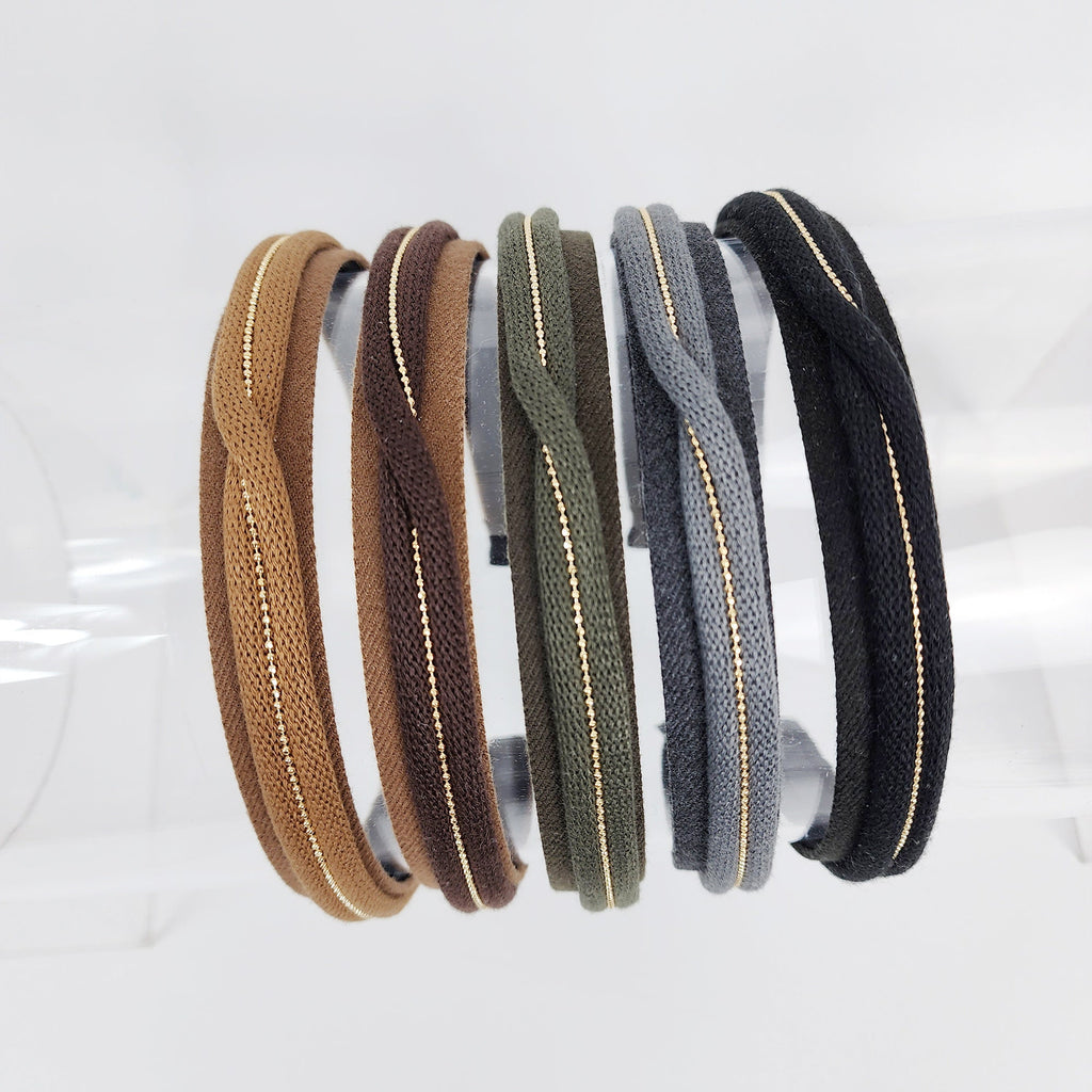 Golden Mini Pearl Bead Twist Thin Headband (0.8 Inch) / Simple Line Headband / Hair Bandana for Woman / Korean Fashion