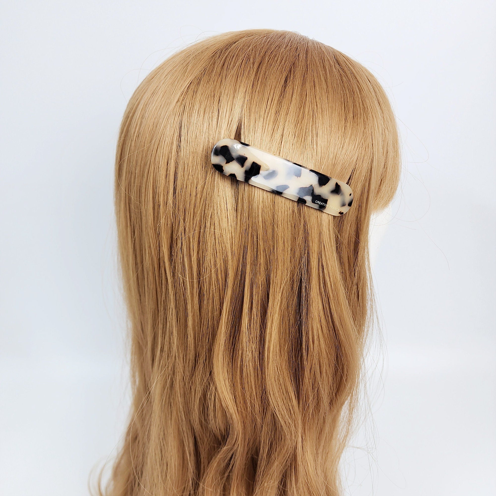 Tortoise Shell Simple Round Square Hair Barrette (5.1 Inch) / Leopard French Hair Pin / Hair Accessory for Woman / Automatic Hair Clip