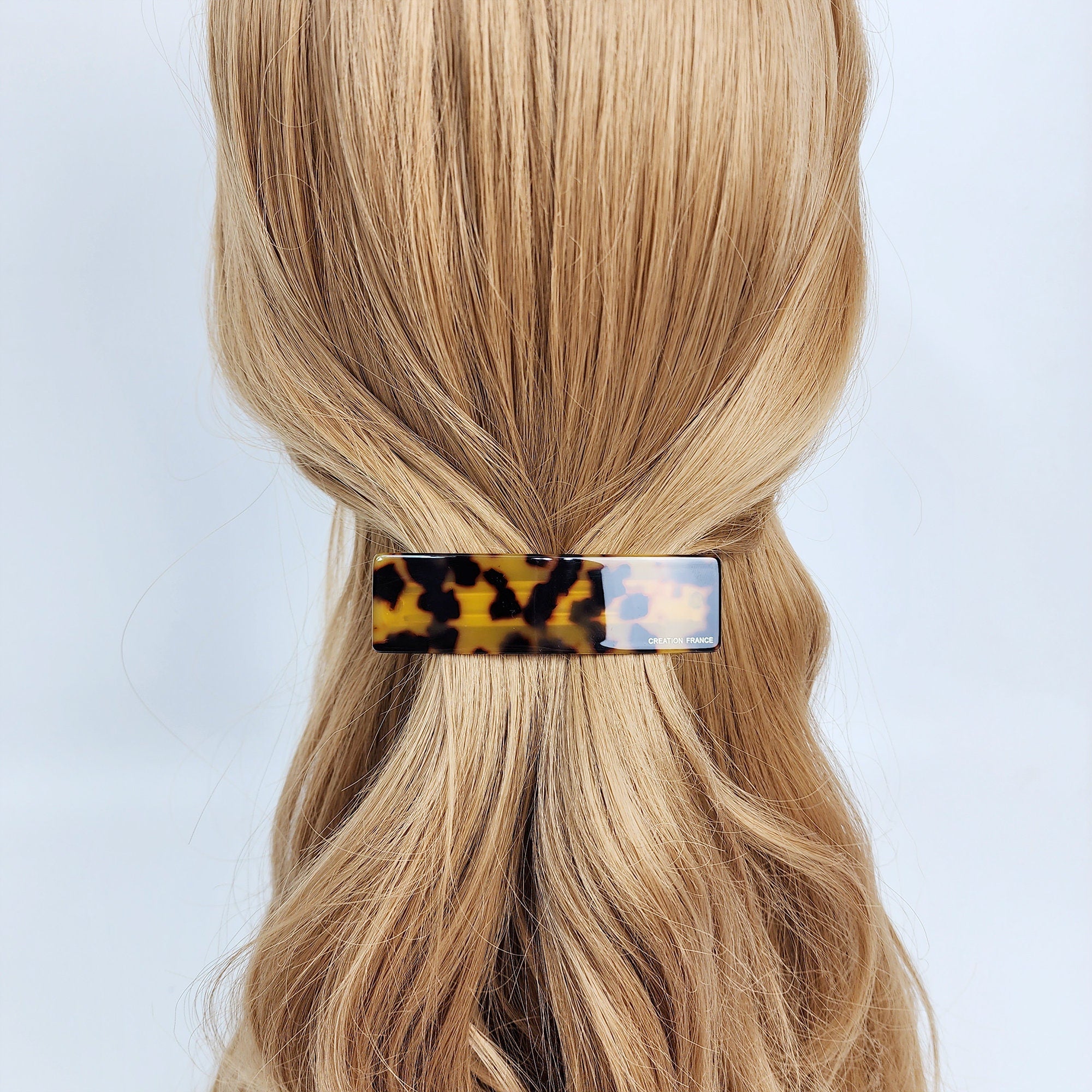Tortoise Shell Simple Round Square Hair Barrette (5.1 Inch) / Leopard French Hair Pin / Hair Accessory for Woman / Automatic Hair Clip