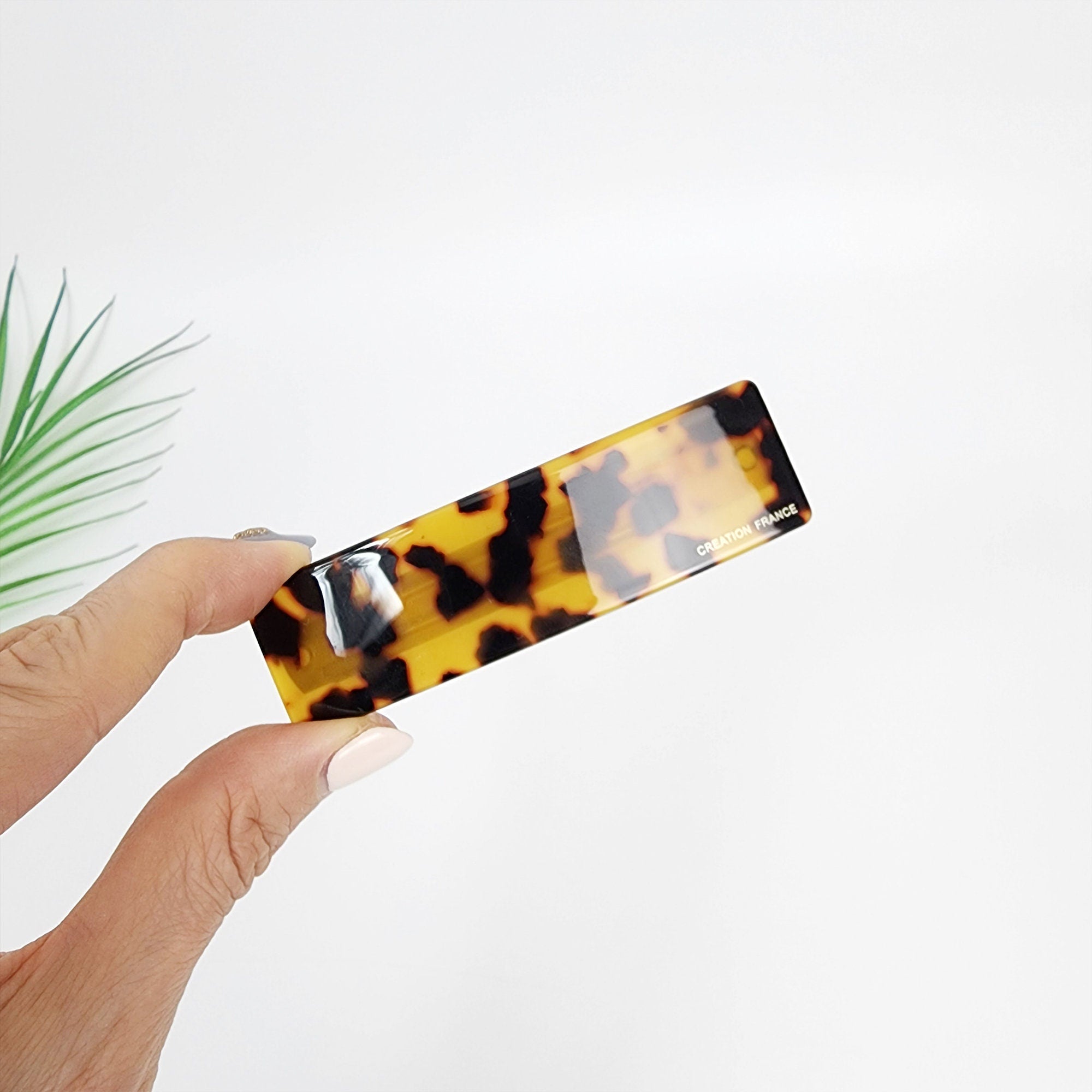 Tortoise Shell Simple Round Square Hair Barrette (5.1 Inch) / Leopard French Hair Pin / Hair Accessory for Woman / Automatic Hair Clip