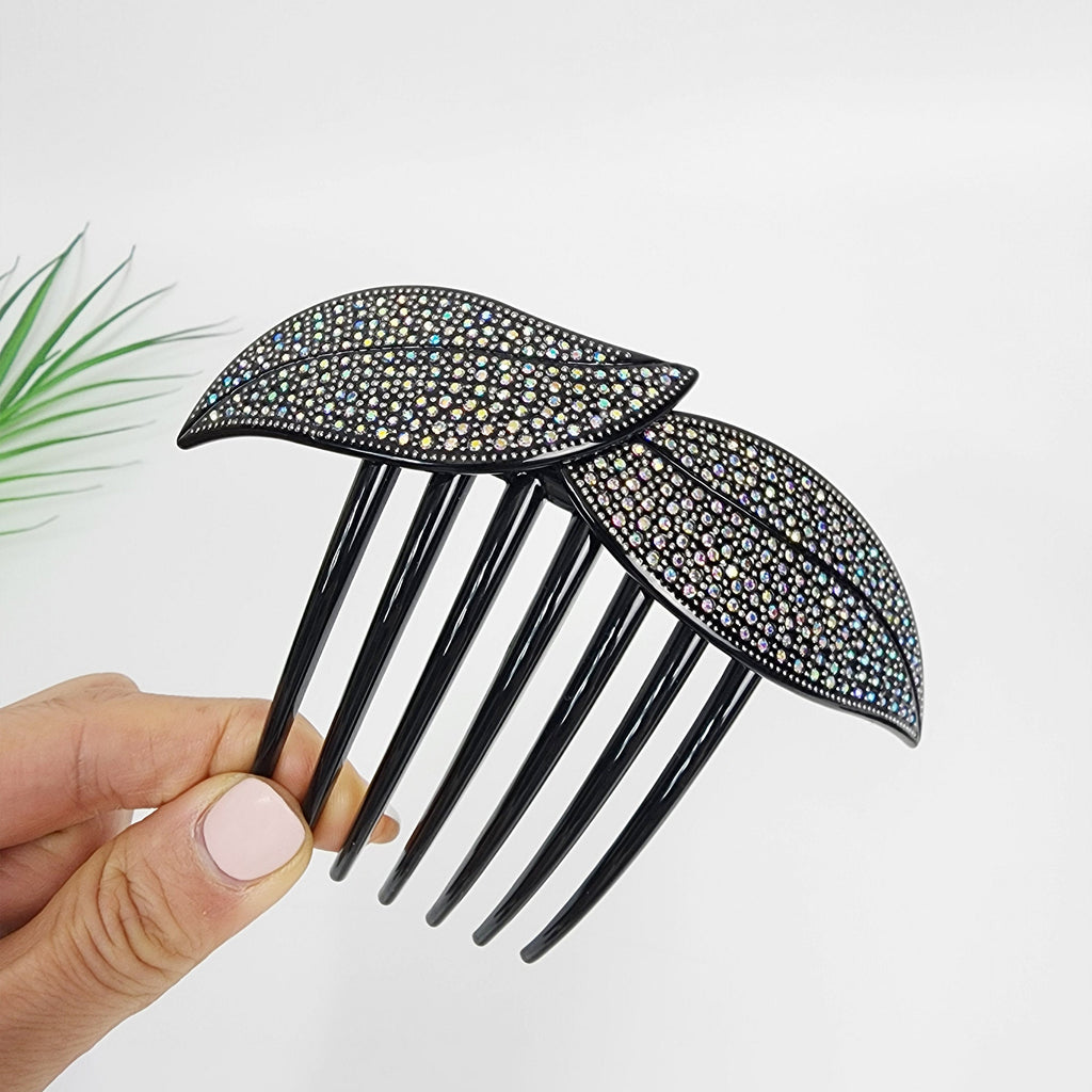 Floral Leaf Long Leg Non-slip Hair Comb Pin with Cubic (4.7 Inch) / Simple French Hair Pin / Hair Fork for Woman