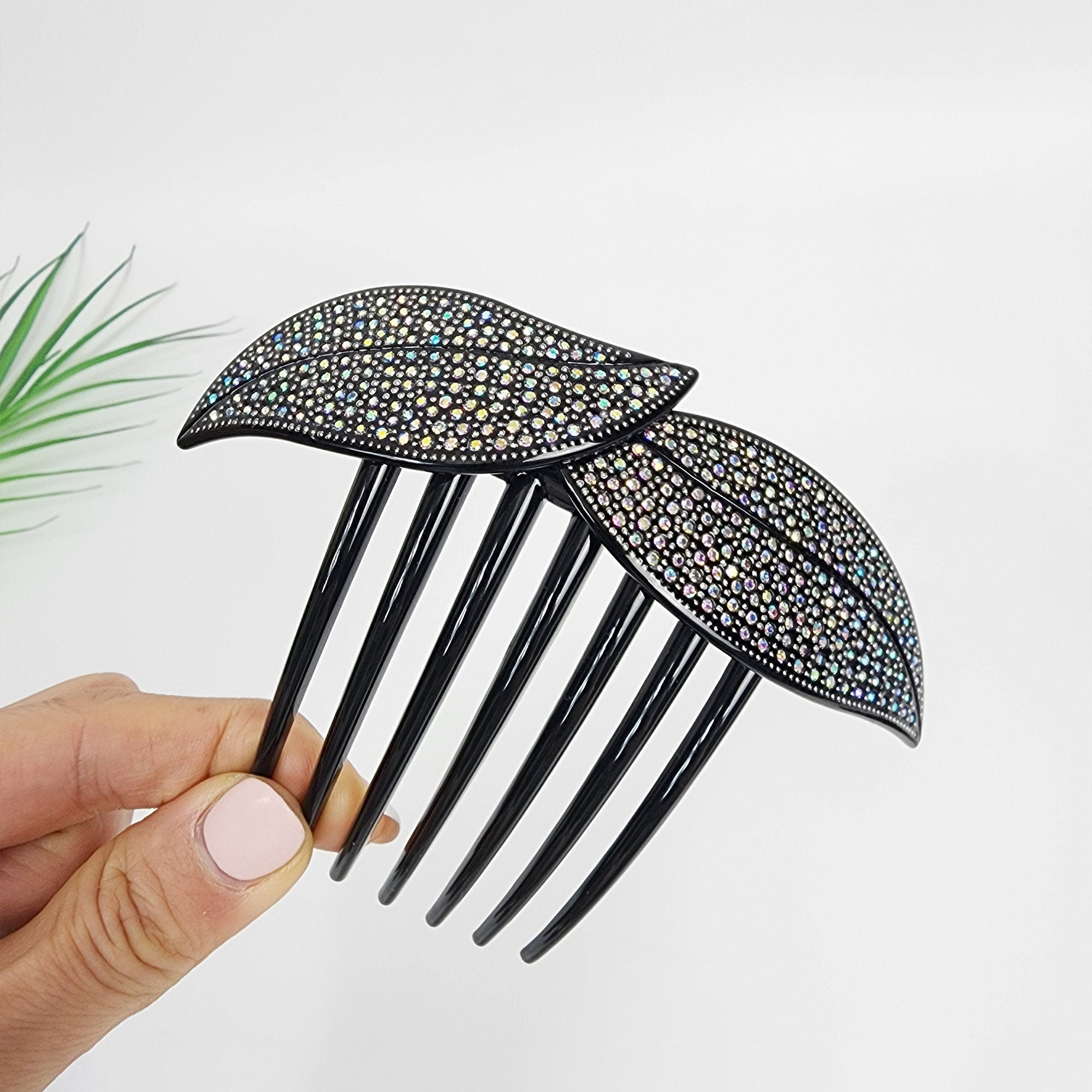 Floral Leaf Long Leg Non-slip Hair Comb Pin with Cubic (4.7 Inch) / Simple French Hair Pin / Hair Fork for Woman