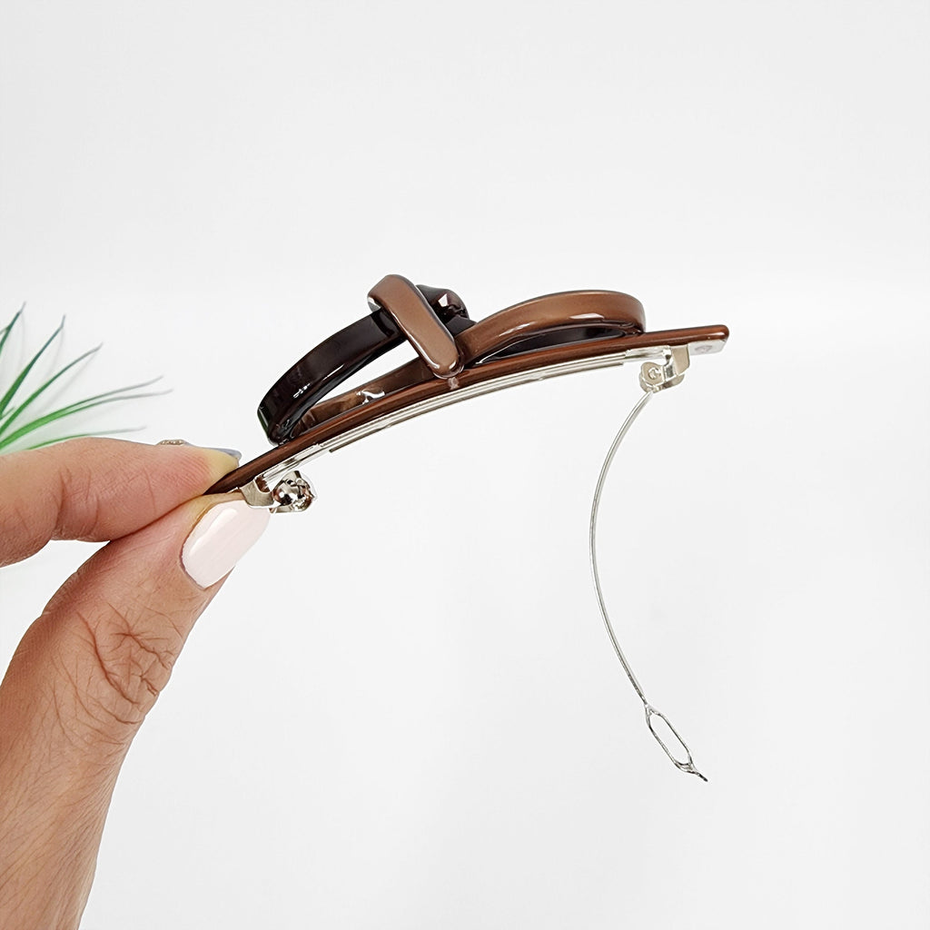 Leopard Bold Big Ribbon Mini Hair Barrette (3.3 Inch) / Tortoise Shell French Hair Pin / Hair Accessory for Woman / Automatic Hair Clip