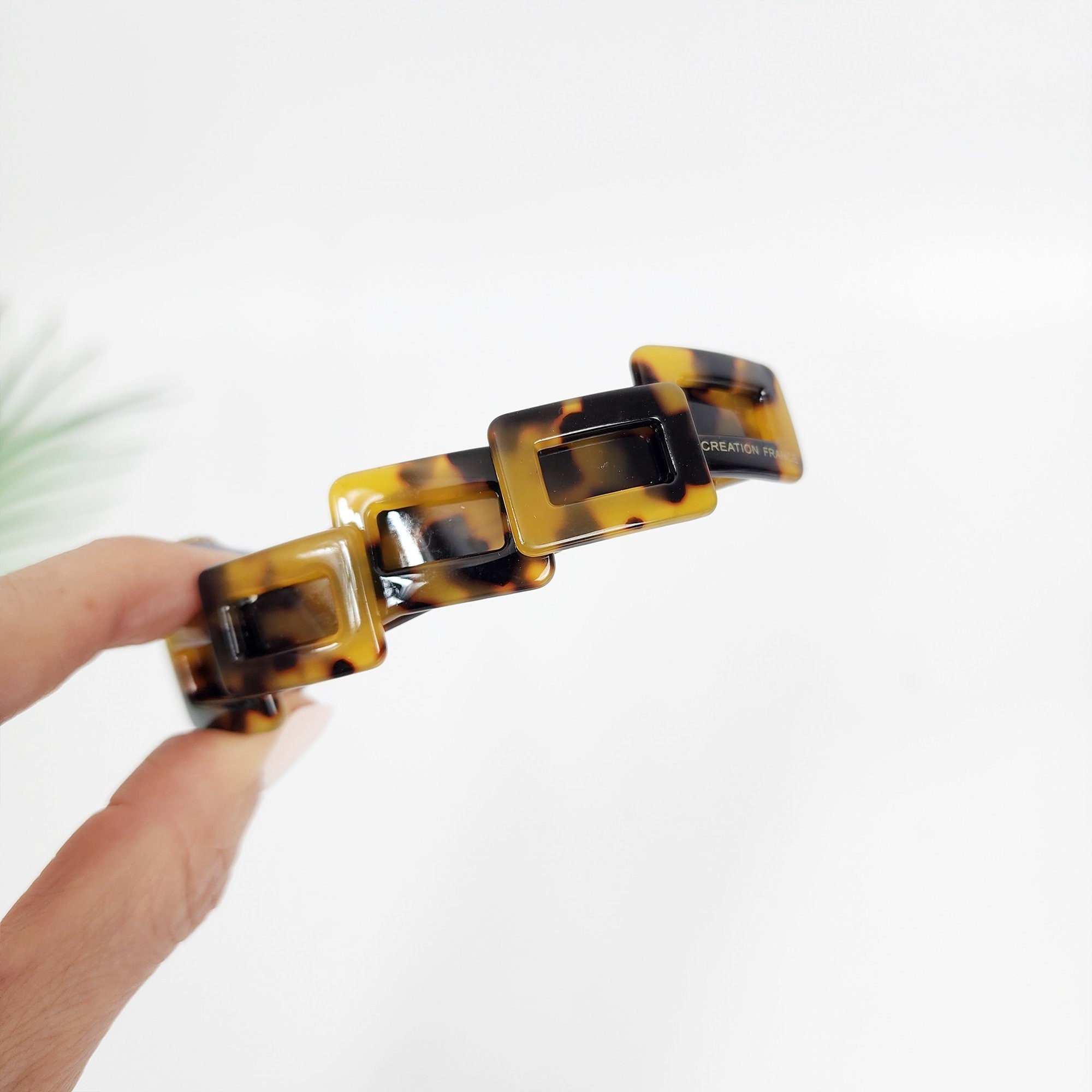 Leopard Simple Square Chain Hair Barrette (3.5 Inch) / Tortoise Shell French Hair Pin / Hair Accessory for Woman / Automatic Hair Clip