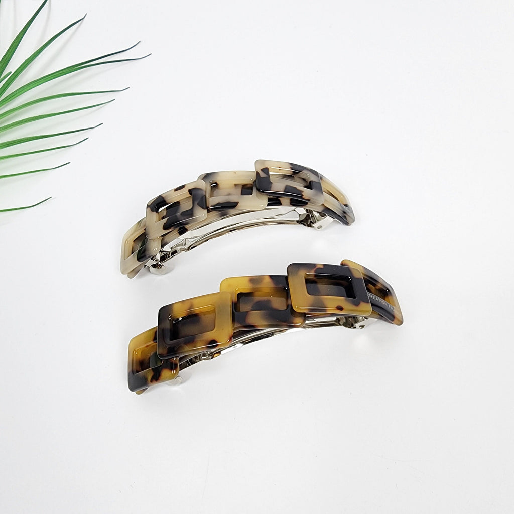 Leopard Simple Square Chain Hair Barrette (3.5 Inch) / Tortoise Shell French Hair Pin / Hair Accessory for Woman / Automatic Hair Clip