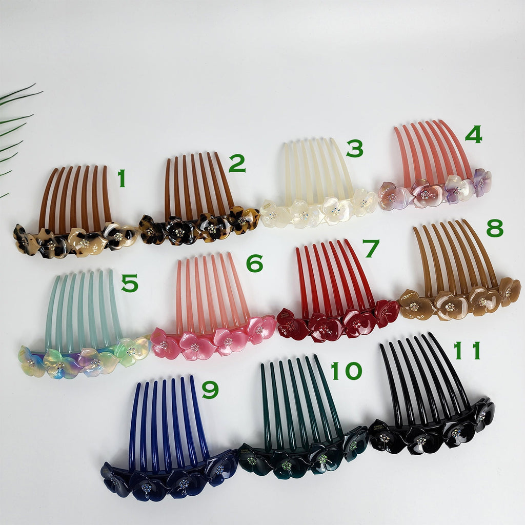 Big Blossom Long Leg Non-slip Hair Comb Pin with Cubic (4.3 Inch) / Luxurious French Hair Pin / Hair Fork for Woman