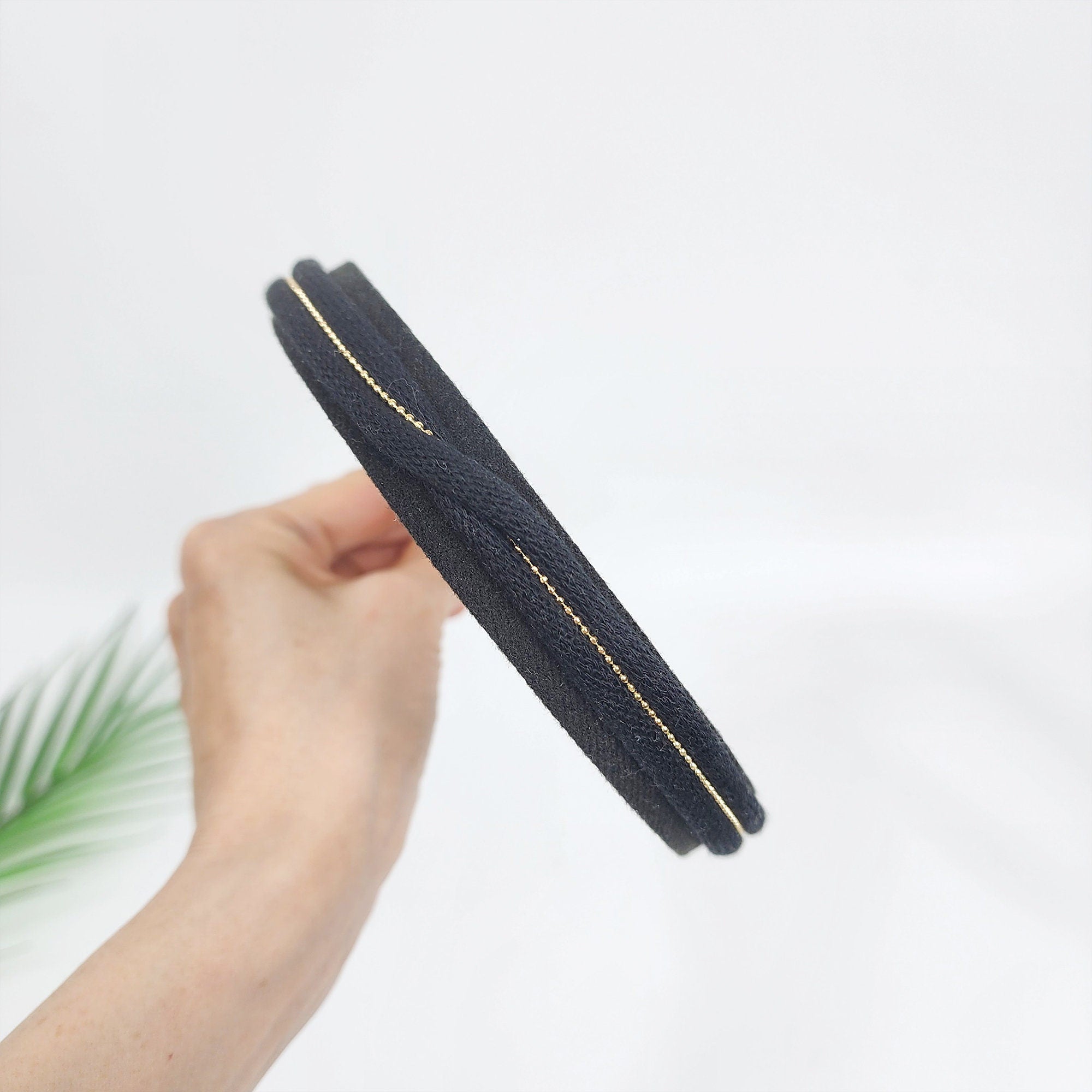 Golden Mini Pearl Bead Twist Thin Headband (0.8 Inch) / Simple Line Headband / Hair Bandana for Woman / Korean Fashion