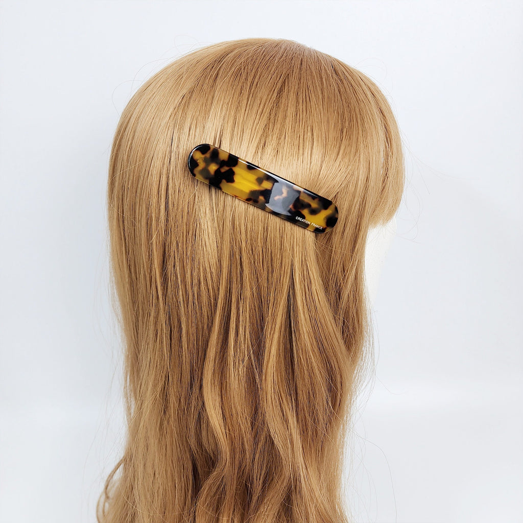 Tortoise Shell Simple Round Square Hair Barrette (5.1 Inch) / Leopard French Hair Pin / Hair Accessory for Woman / Automatic Hair Clip