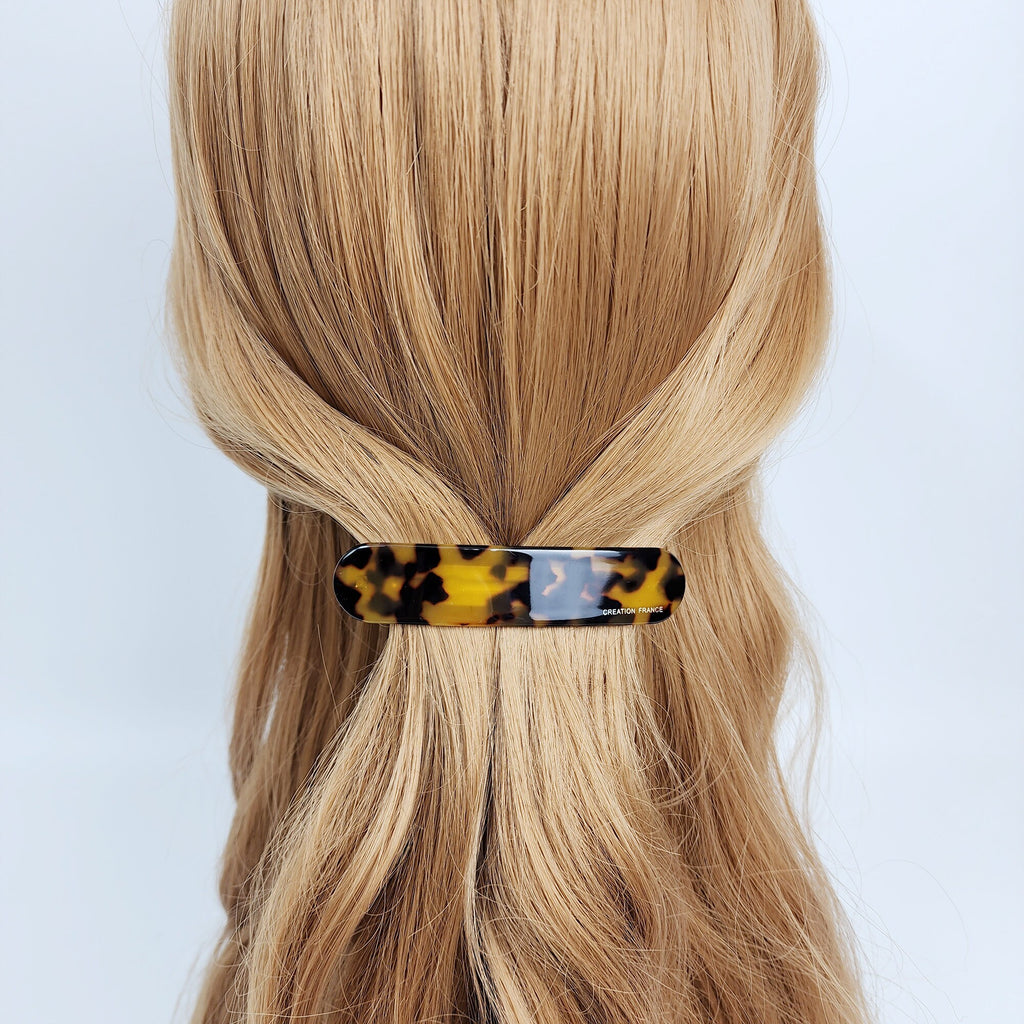 Tortoise Shell Simple Round Square Hair Barrette (5.1 Inch) / Leopard French Hair Pin / Hair Accessory for Woman / Automatic Hair Clip