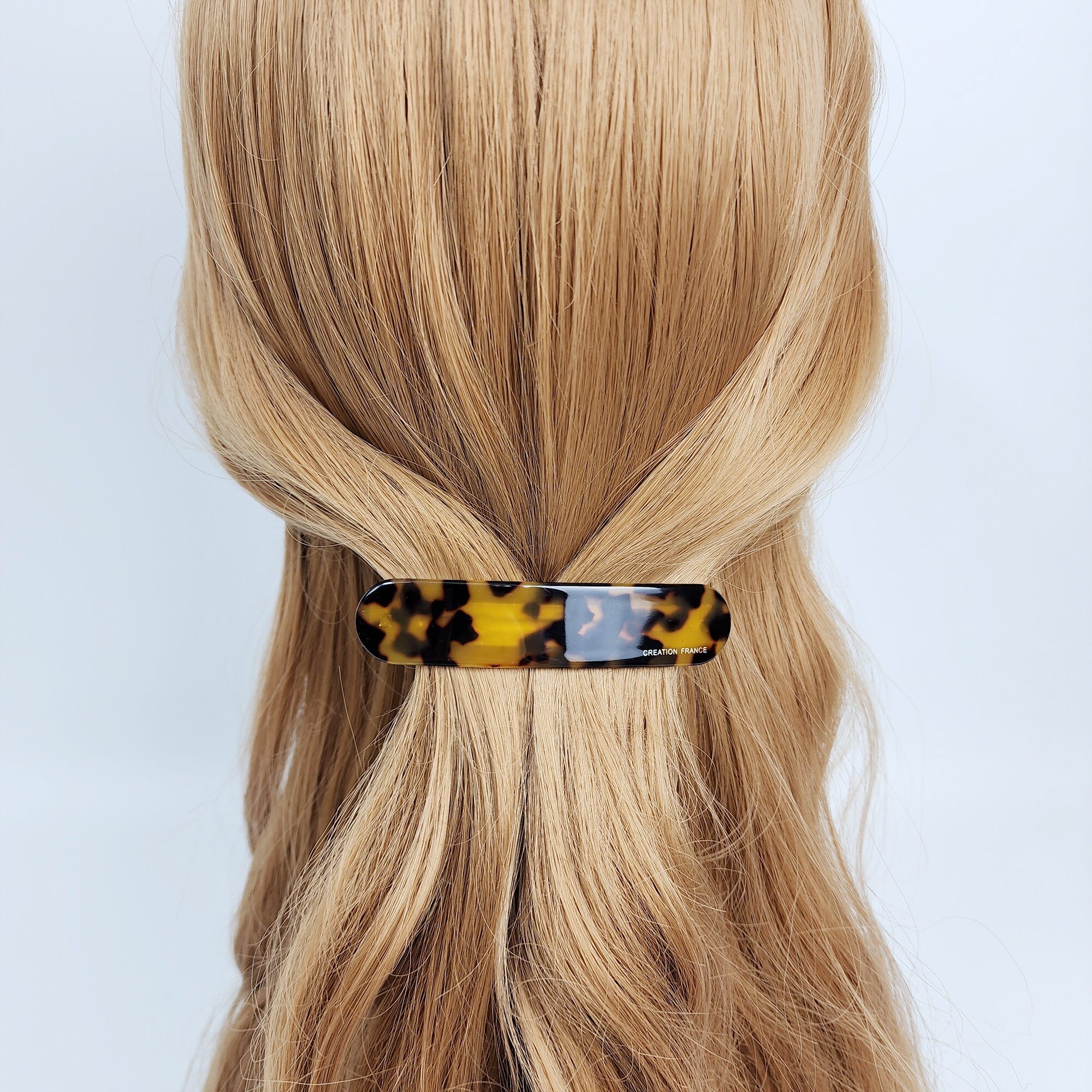 Tortoise Shell Simple Round Square Hair Barrette (5.1 Inch) / Leopard French Hair Pin / Hair Accessory for Woman / Automatic Hair Clip