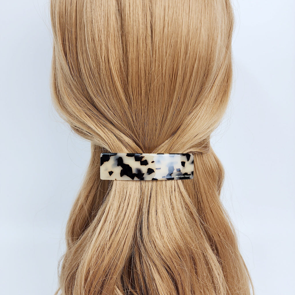 Tortoise Shell Simple Round Square Hair Barrette (5.1 Inch) / Leopard French Hair Pin / Hair Accessory for Woman / Automatic Hair Clip