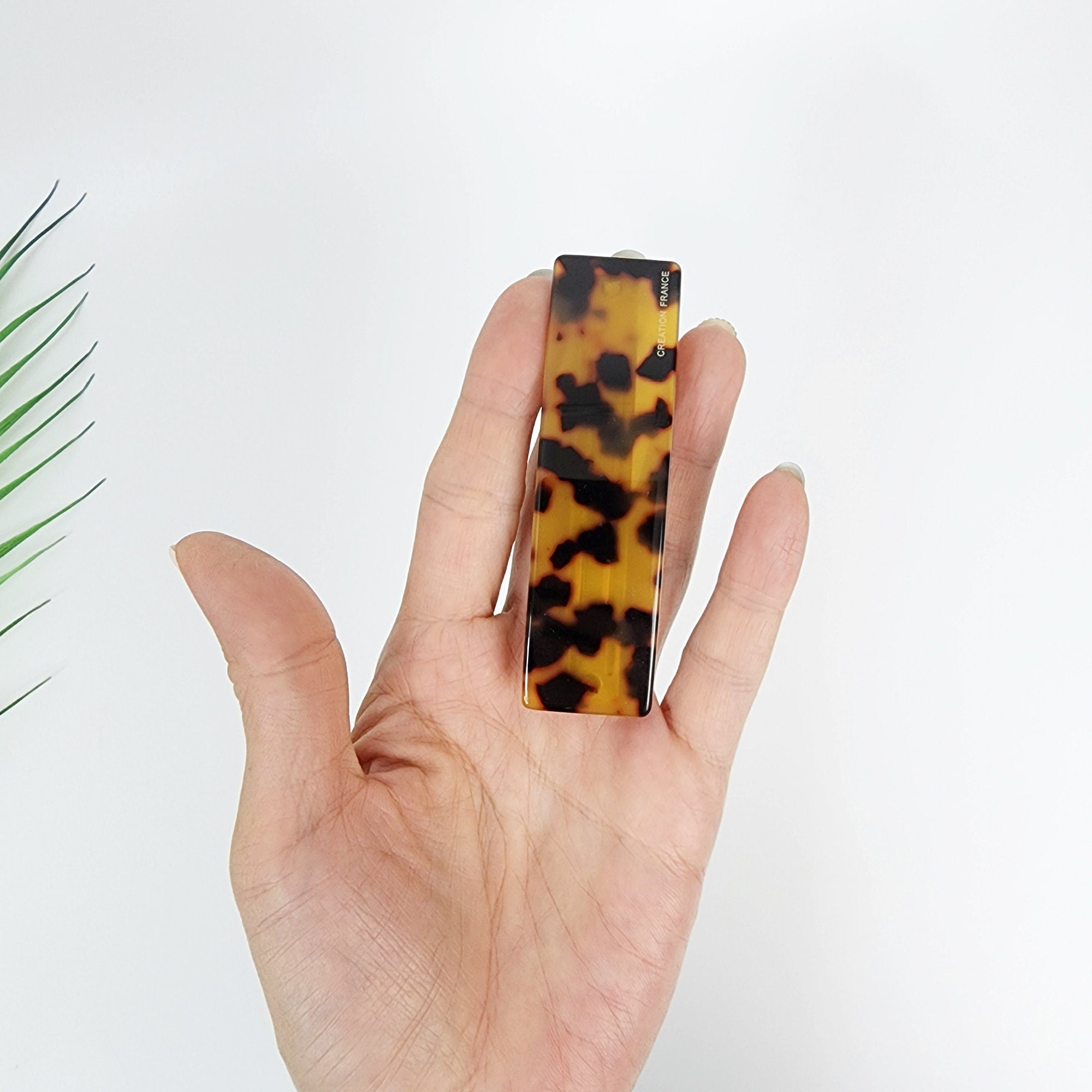 Tortoise Shell Simple Round Square Hair Barrette (5.1 Inch) / Leopard French Hair Pin / Hair Accessory for Woman / Automatic Hair Clip