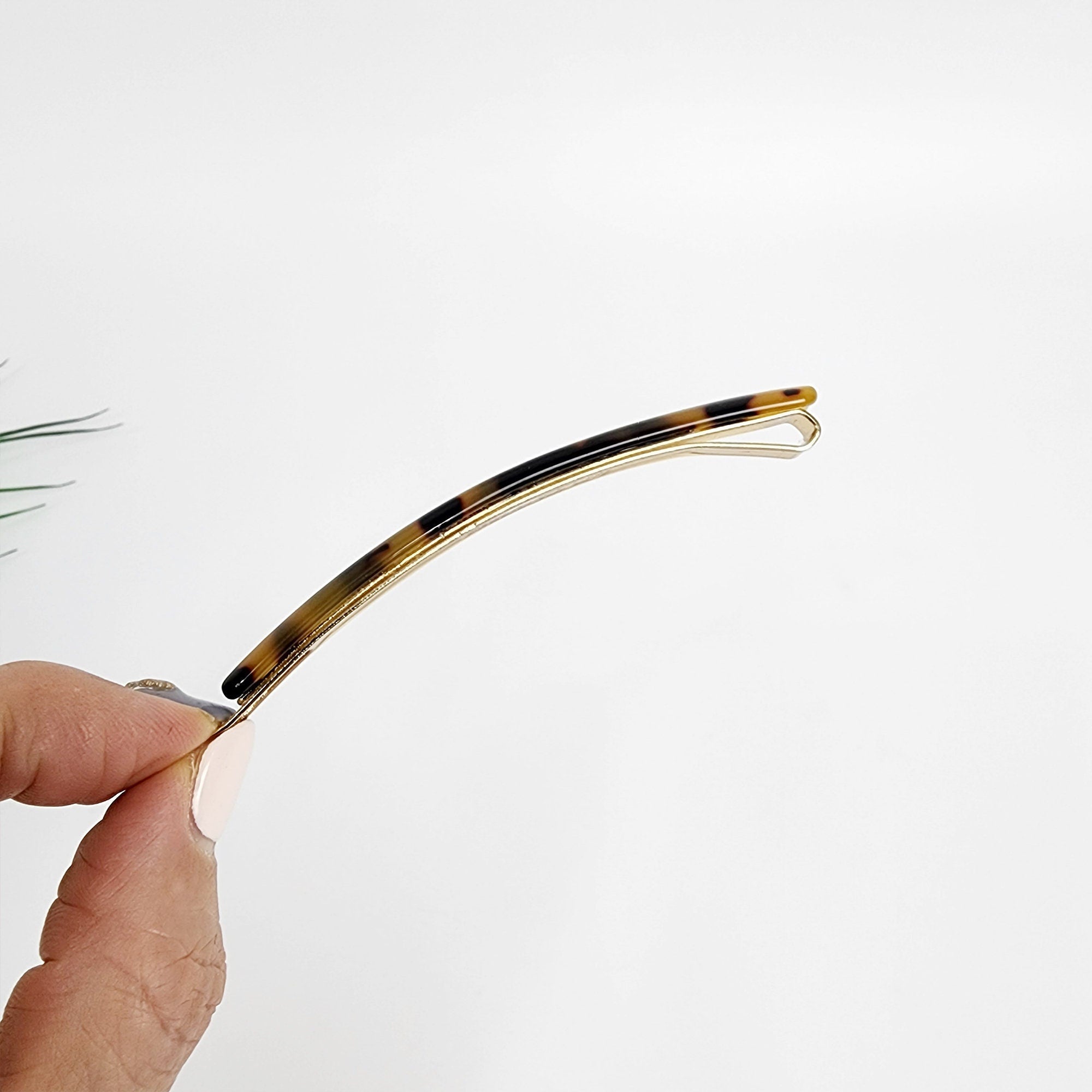 Pure Color Oval Long Bobby Pin (3.3 Inch) / Simple Leopard French Hair Pin / Hair Accessory for Woman / Snap Clip for Thin Hair