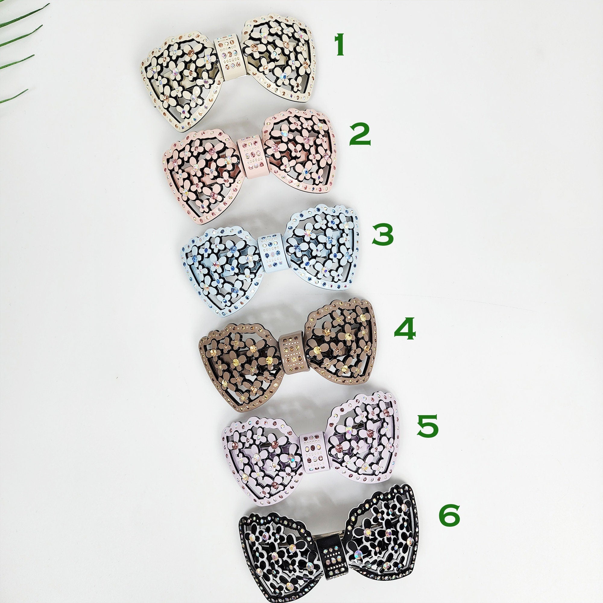 Pastel Color Flower Big Ribbon Hair Barrette with Cubic (3.9 Inch) / Luxurious French Hair Pin / Automatic Hair Clip