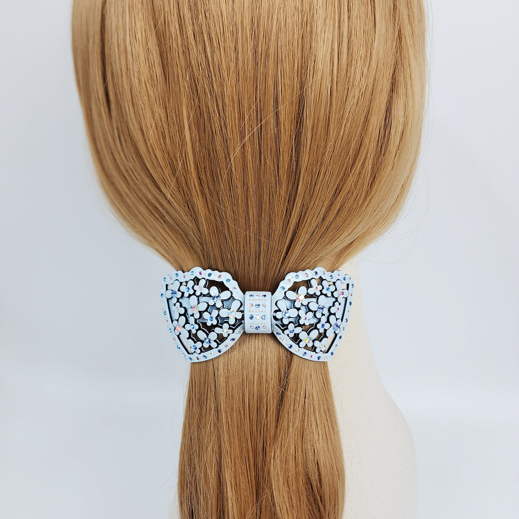 Pastel Color Flower Big Ribbon Hair Barrette with Cubic (3.9 Inch) / Luxurious French Hair Pin / Automatic Hair Clip