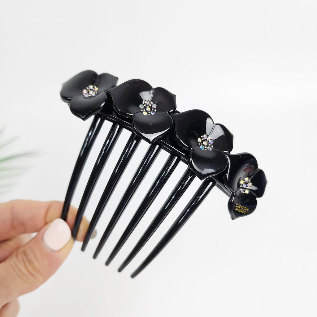 Big Blossom Long Leg Non-slip Hair Comb Pin with Cubic (4.3 Inch) / Luxurious French Hair Pin / Hair Fork for Woman