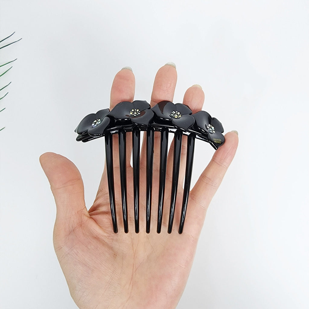 Big Blossom Long Leg Non-slip Hair Comb Pin with Cubic (4.3 Inch) / Luxurious French Hair Pin / Hair Fork for Woman