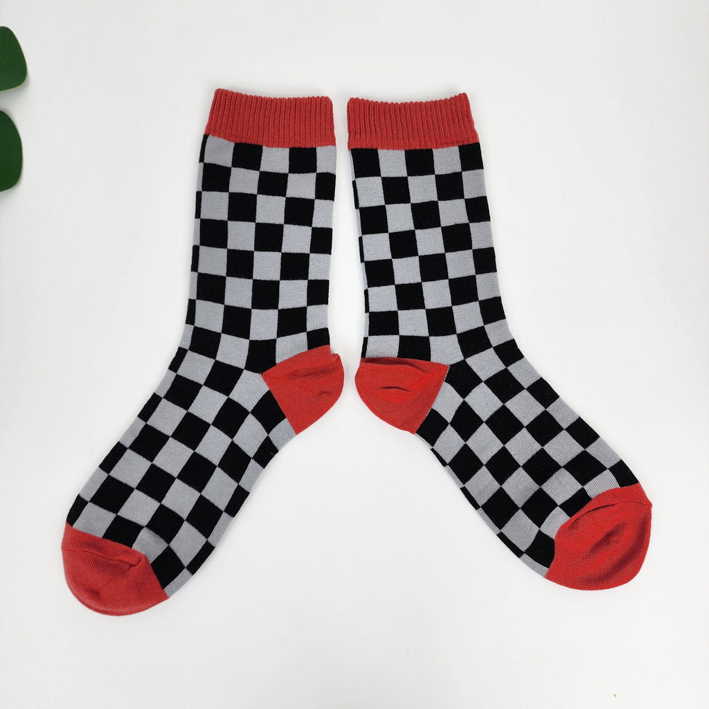 Checkered Crew Socks | Cotton Soft Breathable | Korean Socks | Minimalist Gift for Her