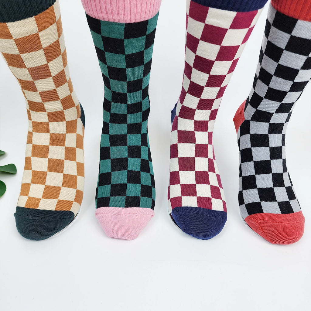 Checkered Crew Socks | Cotton Soft Breathable | Korean Socks | Minimalist Gift for Her