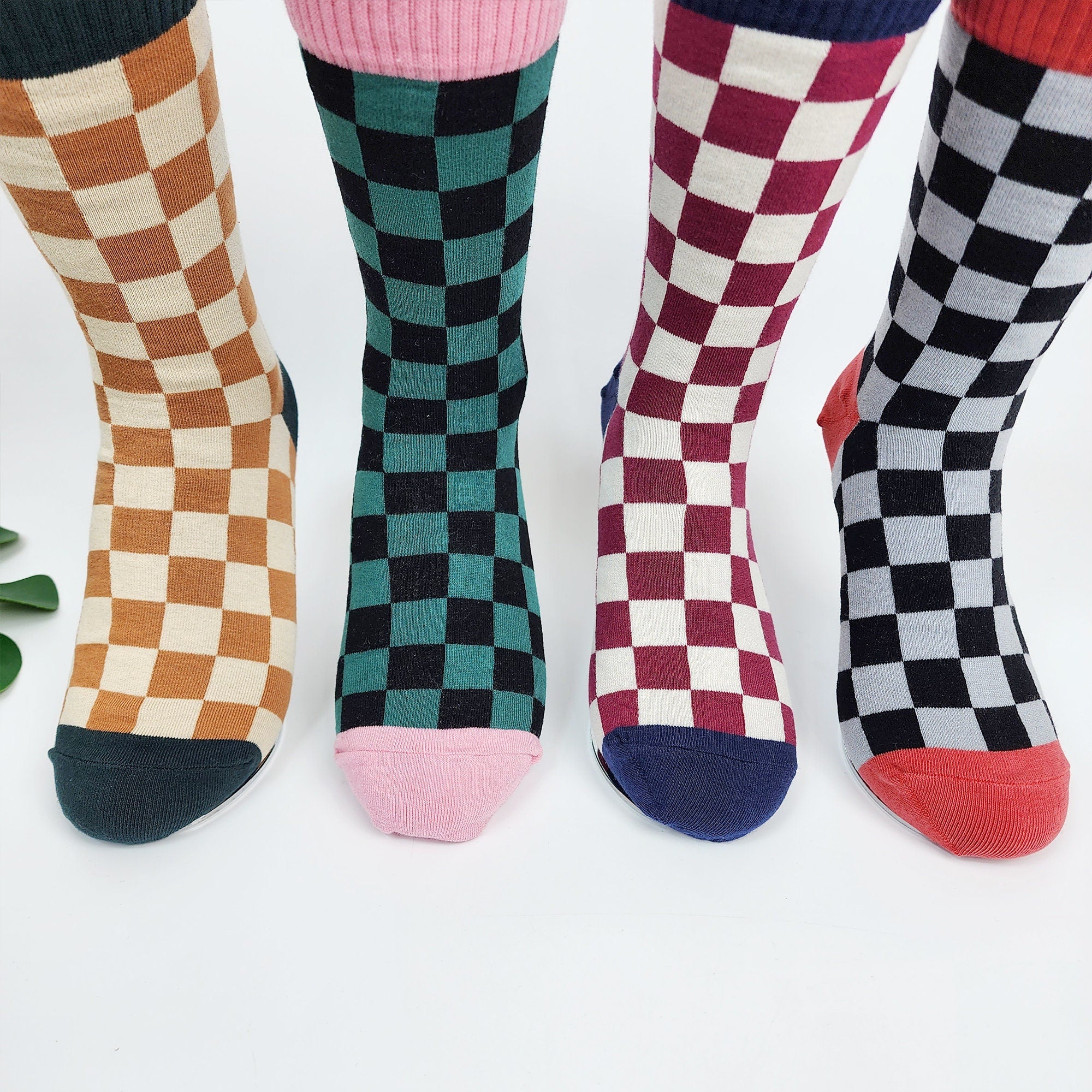 Checkered Crew Socks | Cotton Soft Breathable | Korean Socks | Minimalist Gift for Her