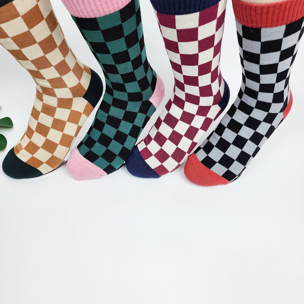 Checkered Crew Socks | Cotton Soft Breathable | Korean Socks | Minimalist Gift for Her
