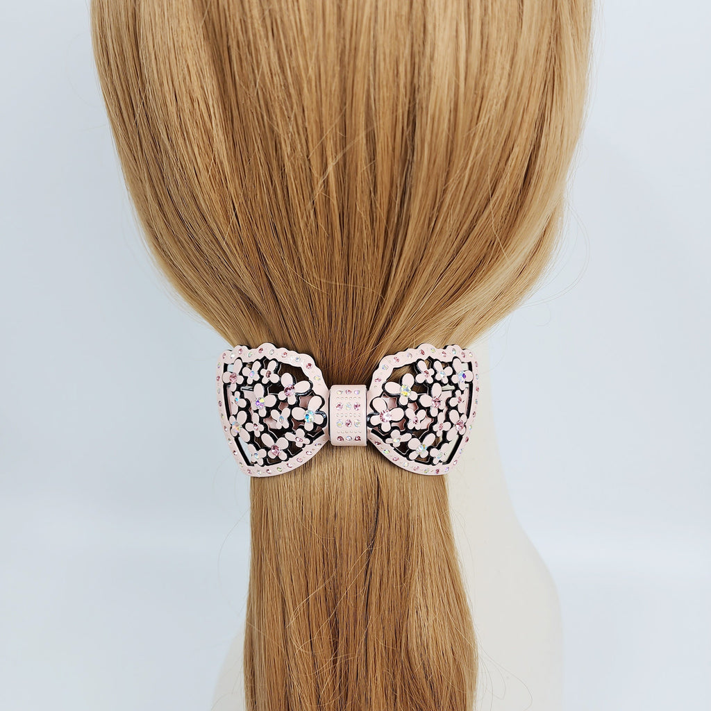 Pastel Color Flower Big Ribbon Hair Barrette with Cubic (3.9 Inch) / Luxurious French Hair Pin / Automatic Hair Clip