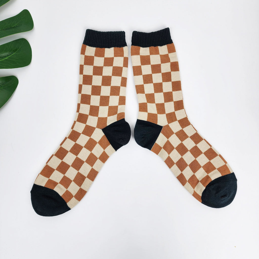 Checkered Crew Socks | Cotton Soft Breathable | Korean Socks | Minimalist Gift for Her
