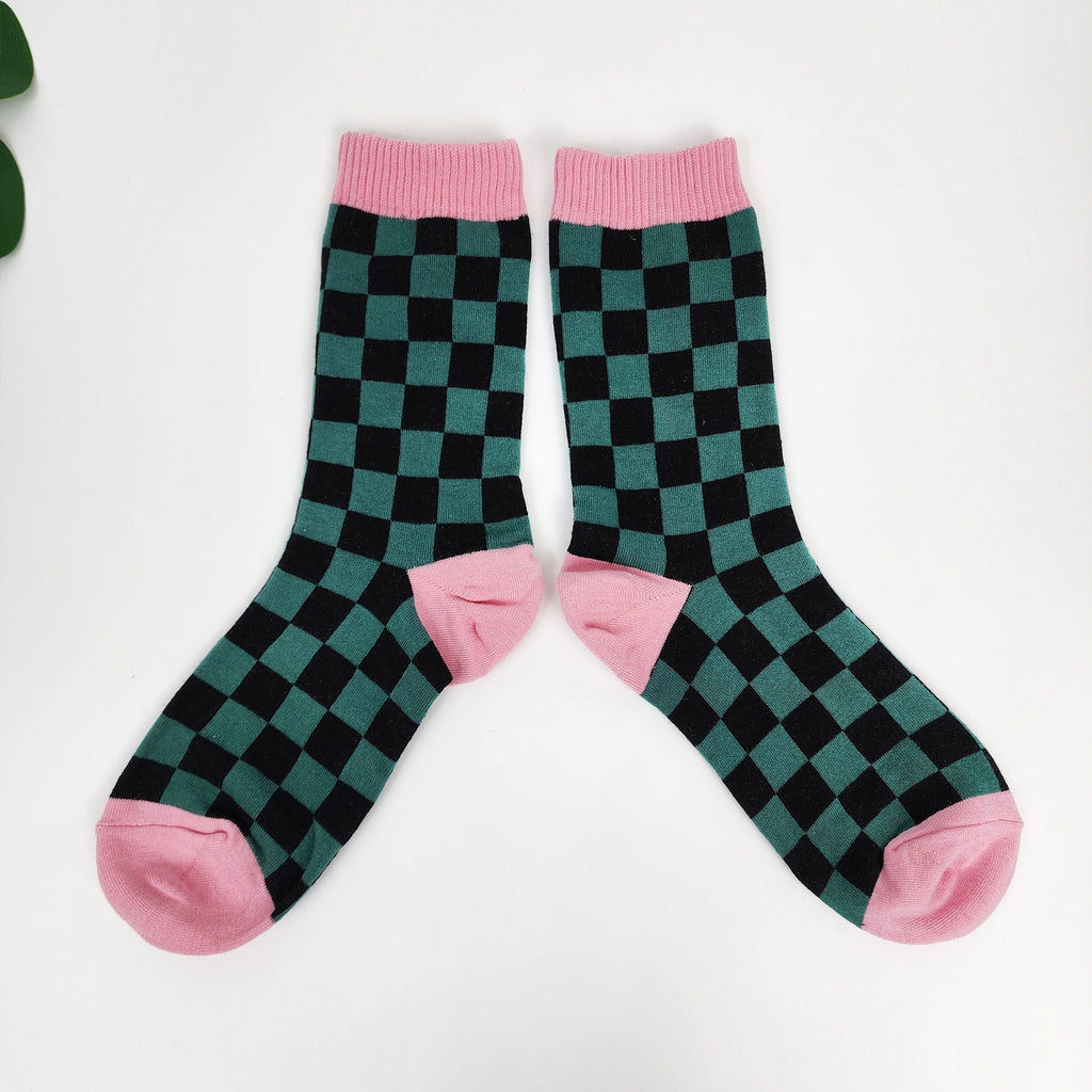 Checkered Crew Socks | Cotton Soft Breathable | Korean Socks | Minimalist Gift for Her