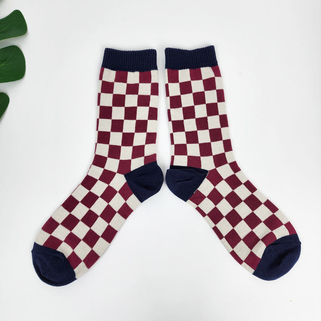 Checkered Crew Socks | Cotton Soft Breathable | Korean Socks | Minimalist Gift for Her