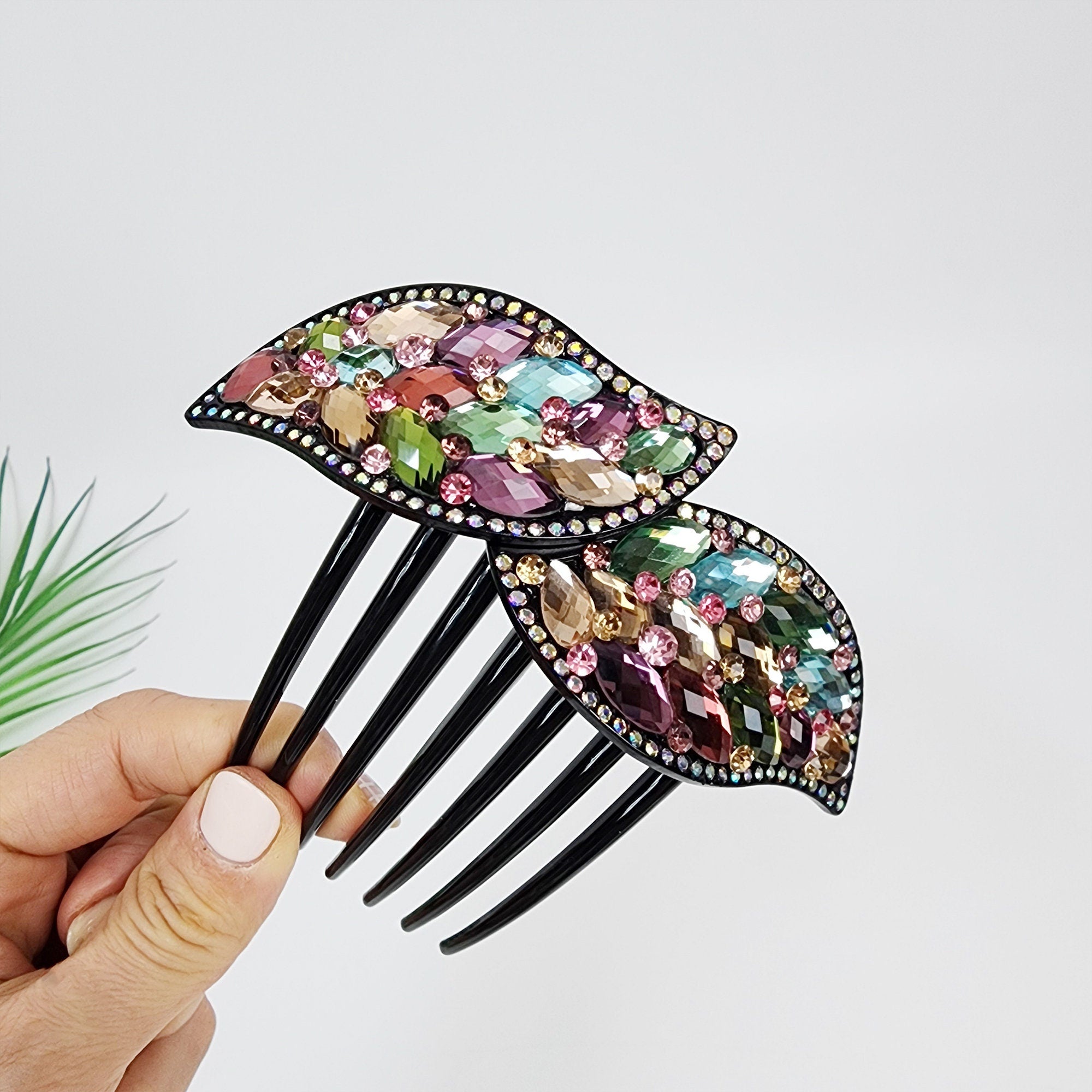 Big Crystal Long Leg Non-slip Hair Comb Pin with Cubic (4.3 Inch) / Luxurious French Hair Pin / Hair Fork for Woman