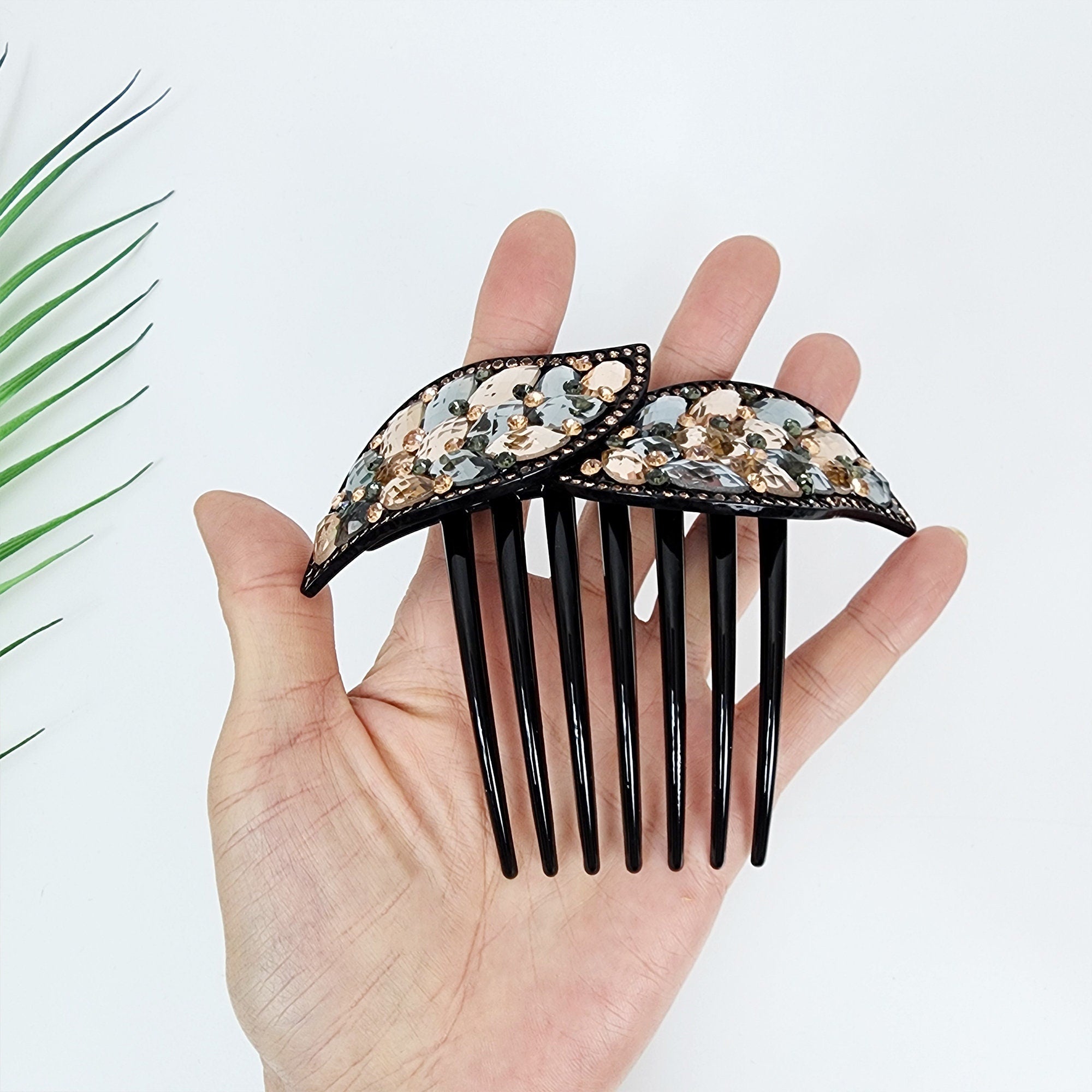 Big Crystal Long Leg Non-slip Hair Comb Pin with Cubic (4.3 Inch) / Luxurious French Hair Pin / Hair Fork for Woman