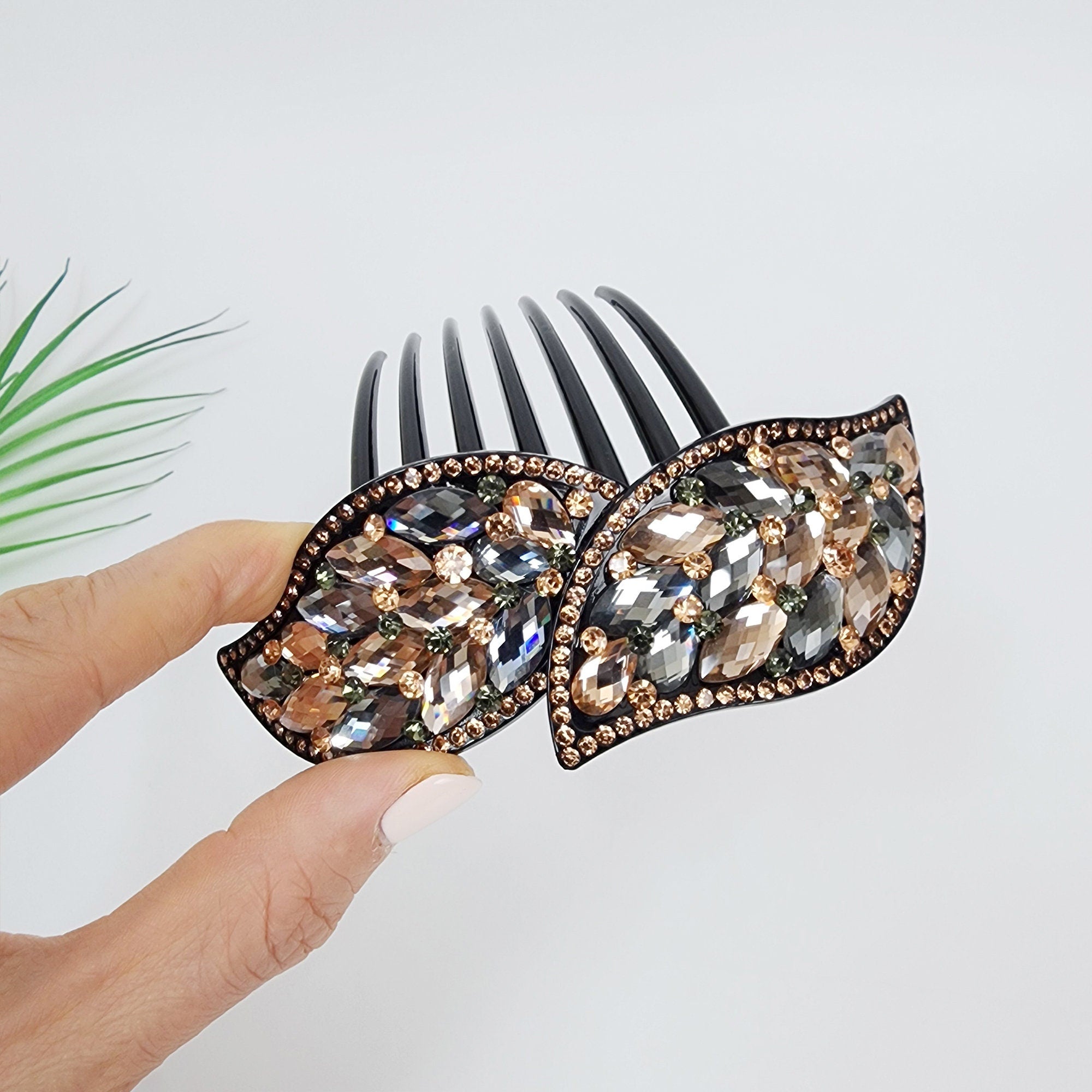 Big Crystal Long Leg Non-slip Hair Comb Pin with Cubic (4.3 Inch) / Luxurious French Hair Pin / Hair Fork for Woman