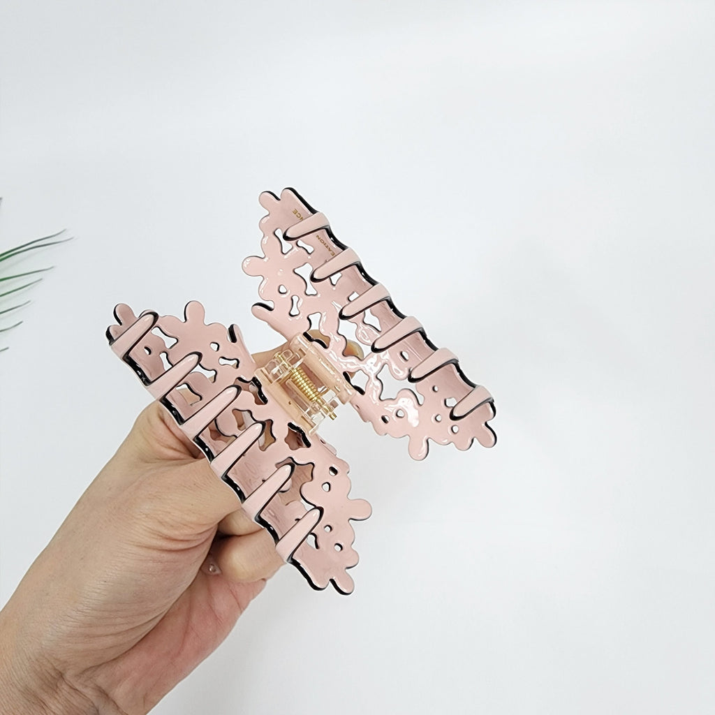 Pastel Color Glittering Blossom Hair Claw Clip (3.3 Inch) / Tortoise Shell Medium Size Ponytail Holder / Hair Barrette for Woman