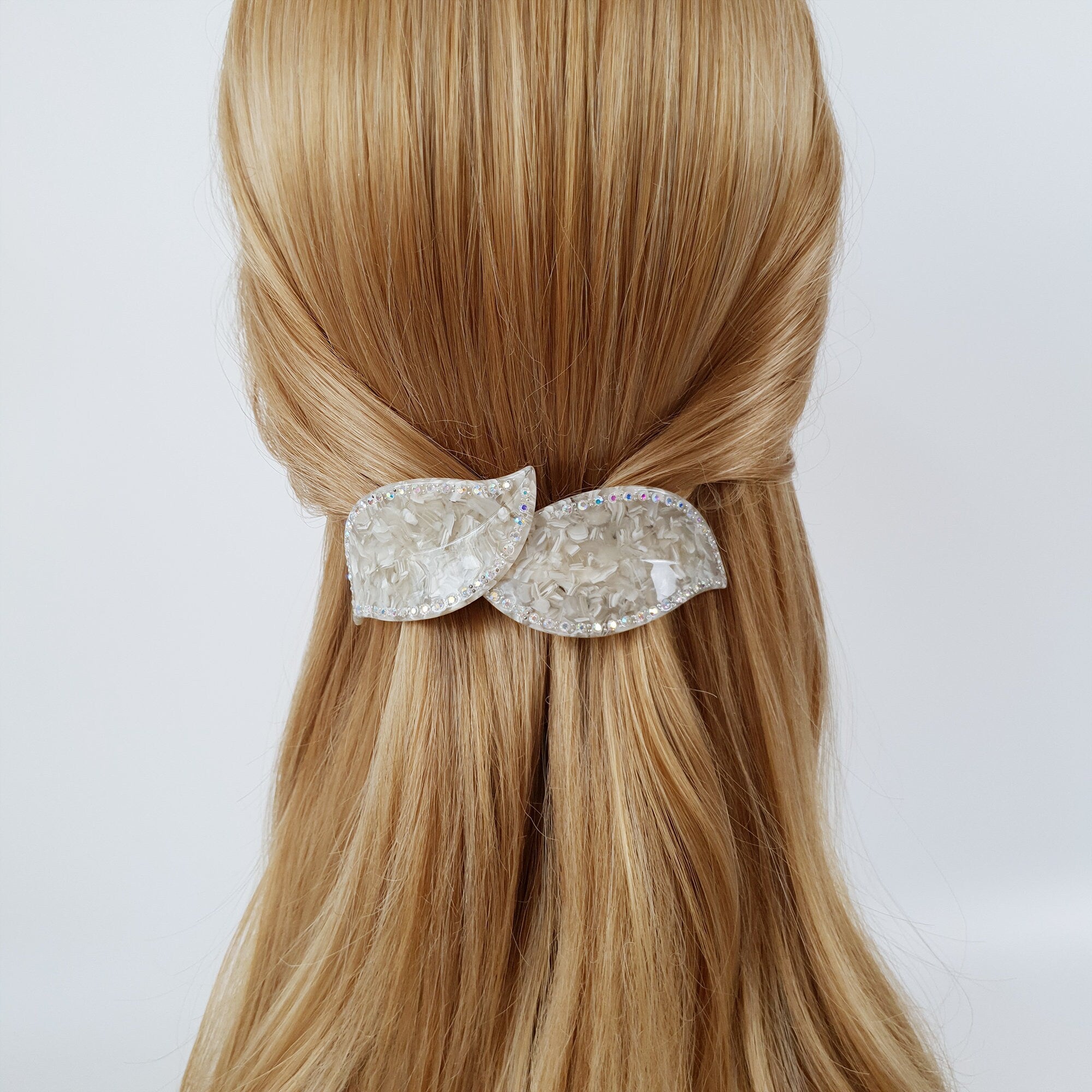 Leopard Big Leaf Hair Barrette with Cubic (4.1 Inch) / Luxurious French Hair Pin / Automatic Hair Clip