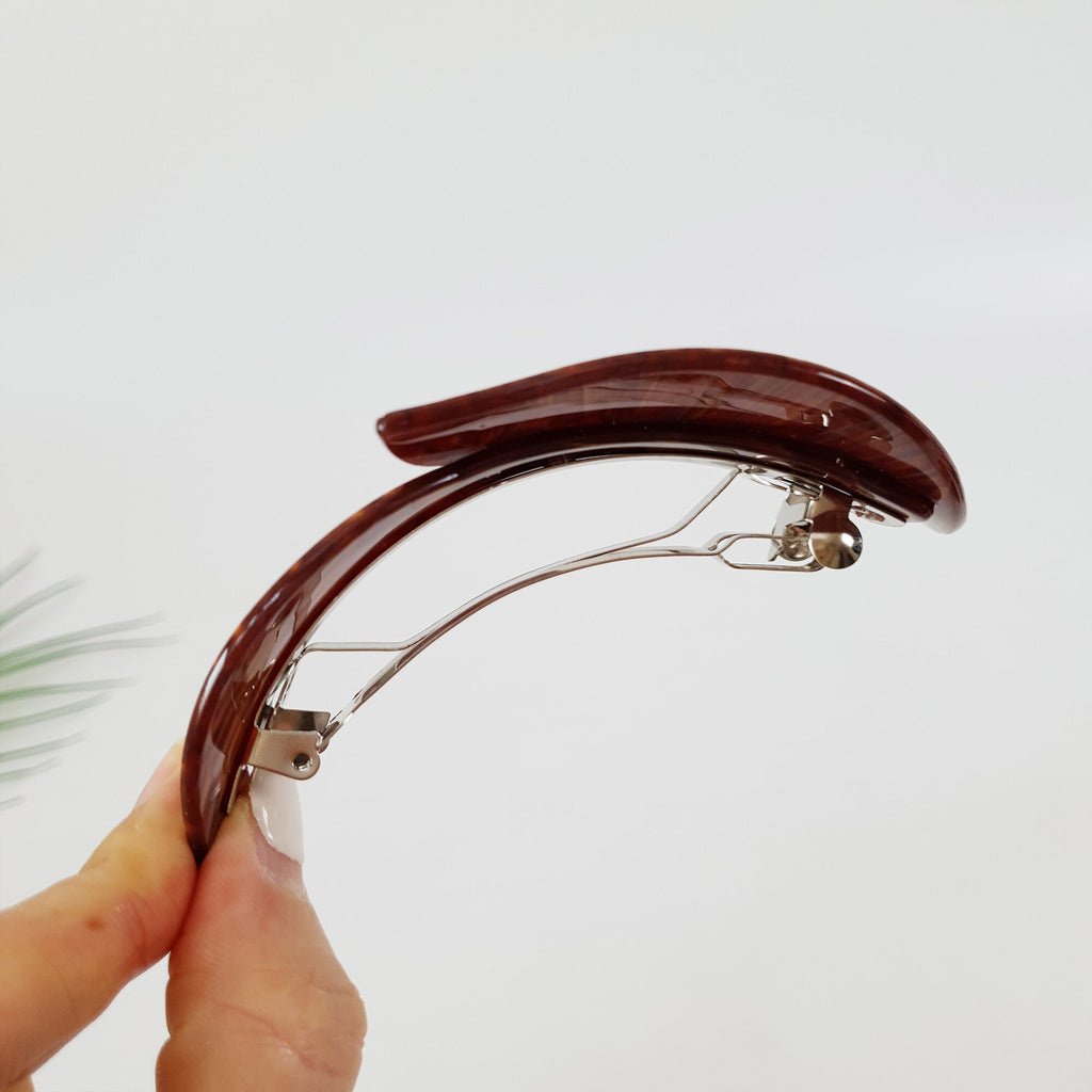 Leopard Big Leaf Hair Barrette with Cubic (4.1 Inch) / Luxurious French Hair Pin / Automatic Hair Clip