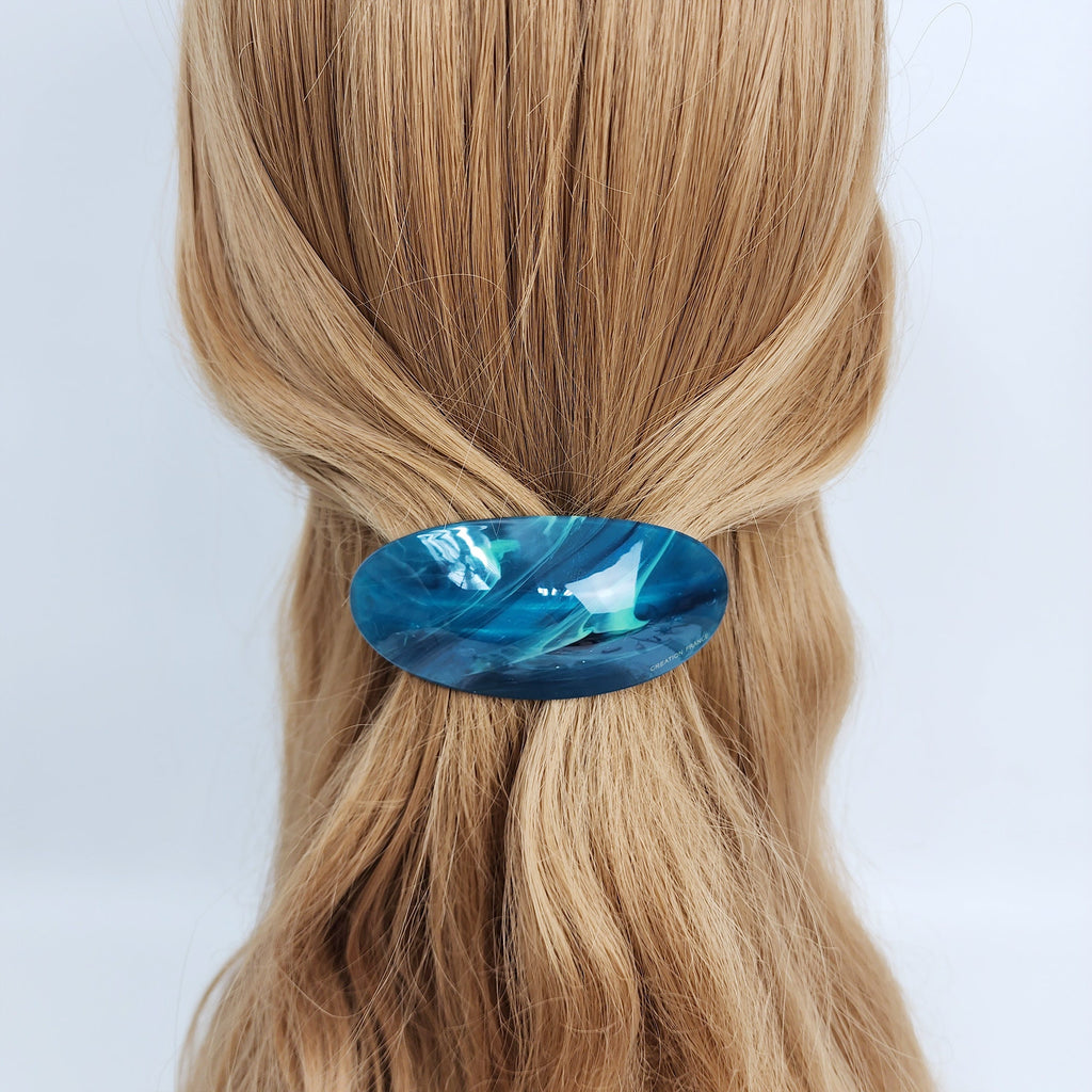 Painting Round Curved Hair Barrette (3.5 Inch) / Luxurious French Hair Pin / Automatic Hair Clip