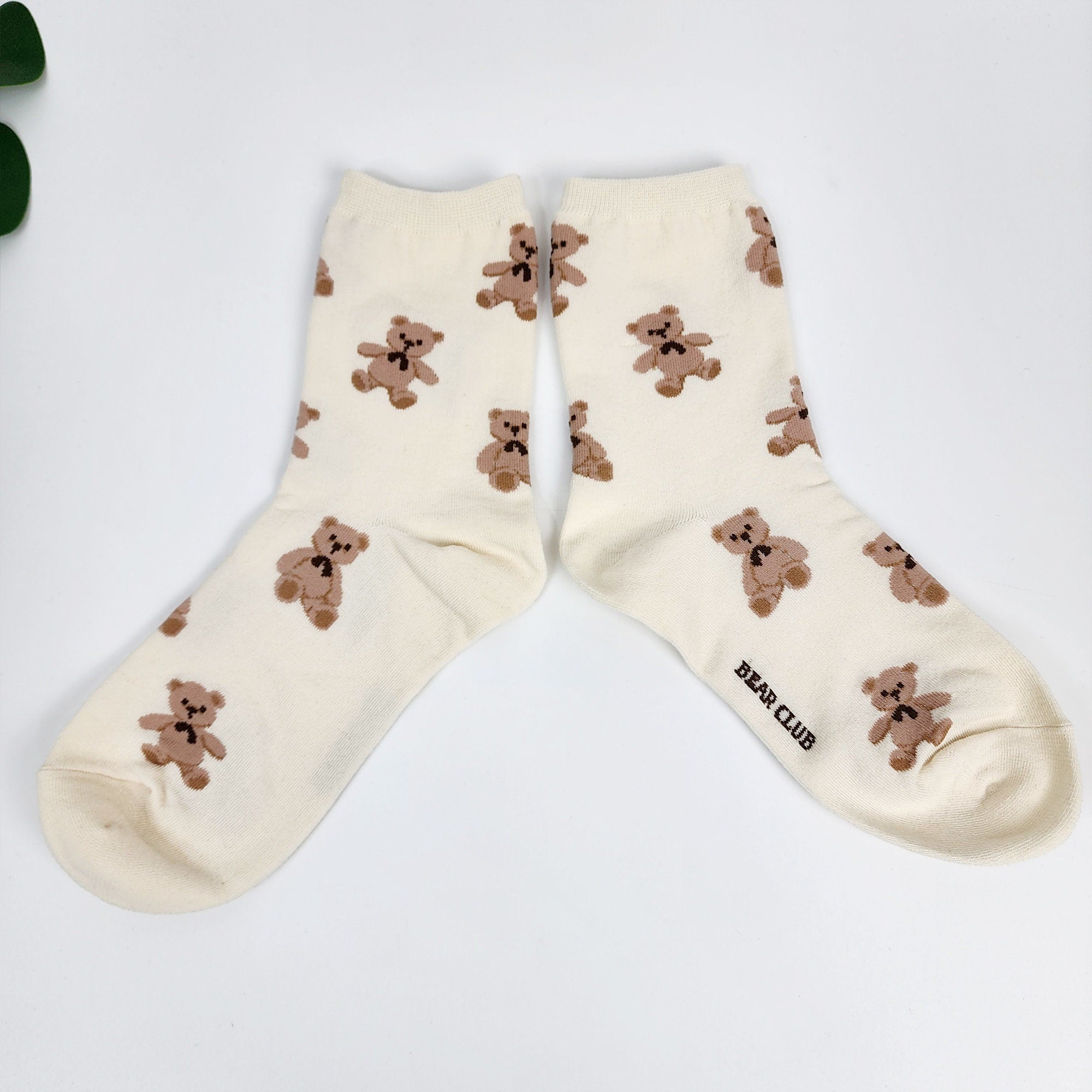 Teddy Bear Crew Socks | Soft Cotton Animal Print | Korean Socks | Cute Gift for Her