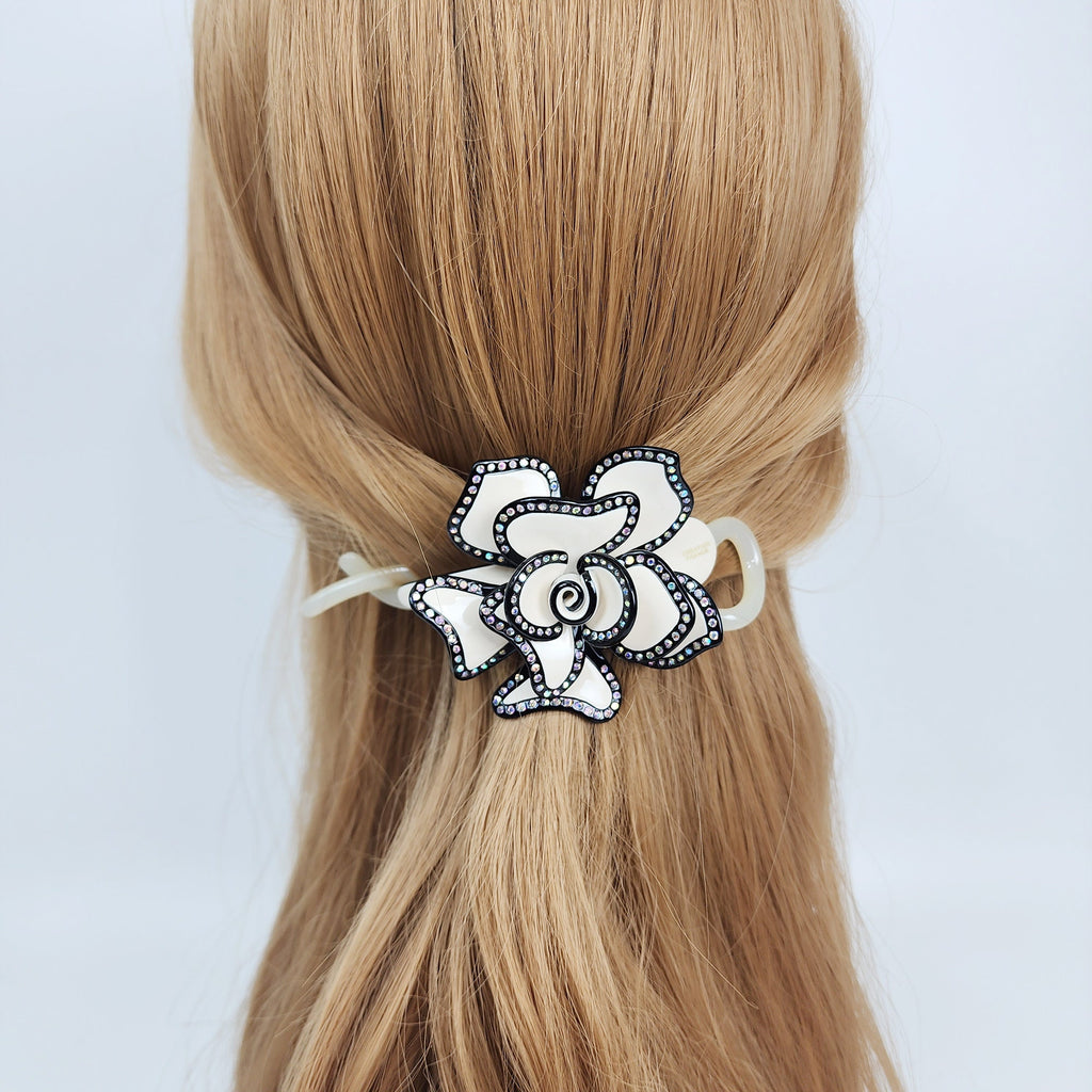 Pastel Color Volume Flower Banana Clip with Cubic Line / Luxurious French Hair Pin / Hair Comb Barrette for Woman