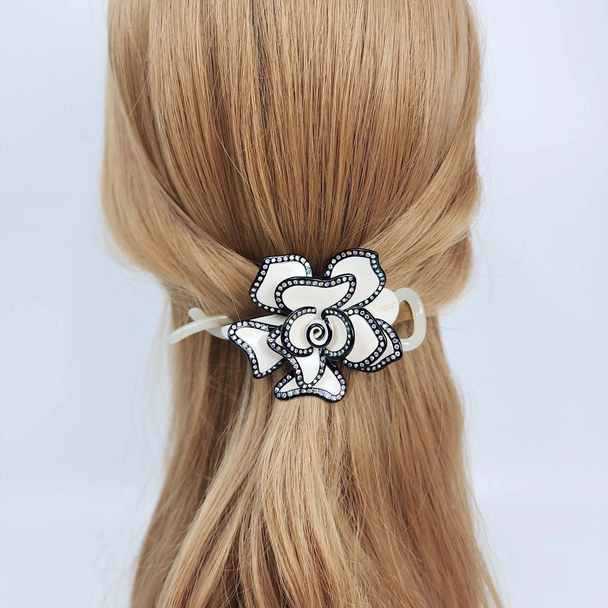 Pastel Color Volume Flower Banana Clip with Cubic Line / Luxurious French Hair Pin / Hair Comb Barrette for Woman