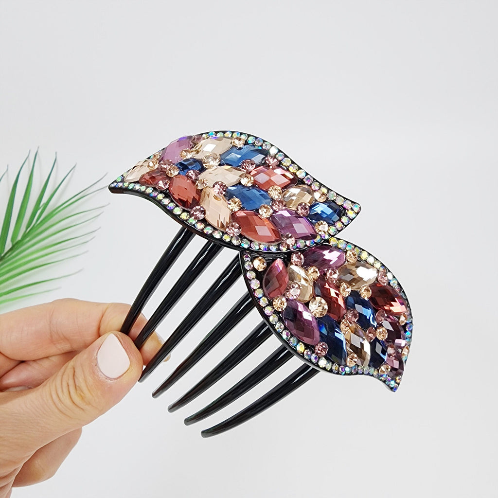 Big Crystal Long Leg Non-slip Hair Comb Pin with Cubic (4.3 Inch) / Luxurious French Hair Pin / Hair Fork for Woman