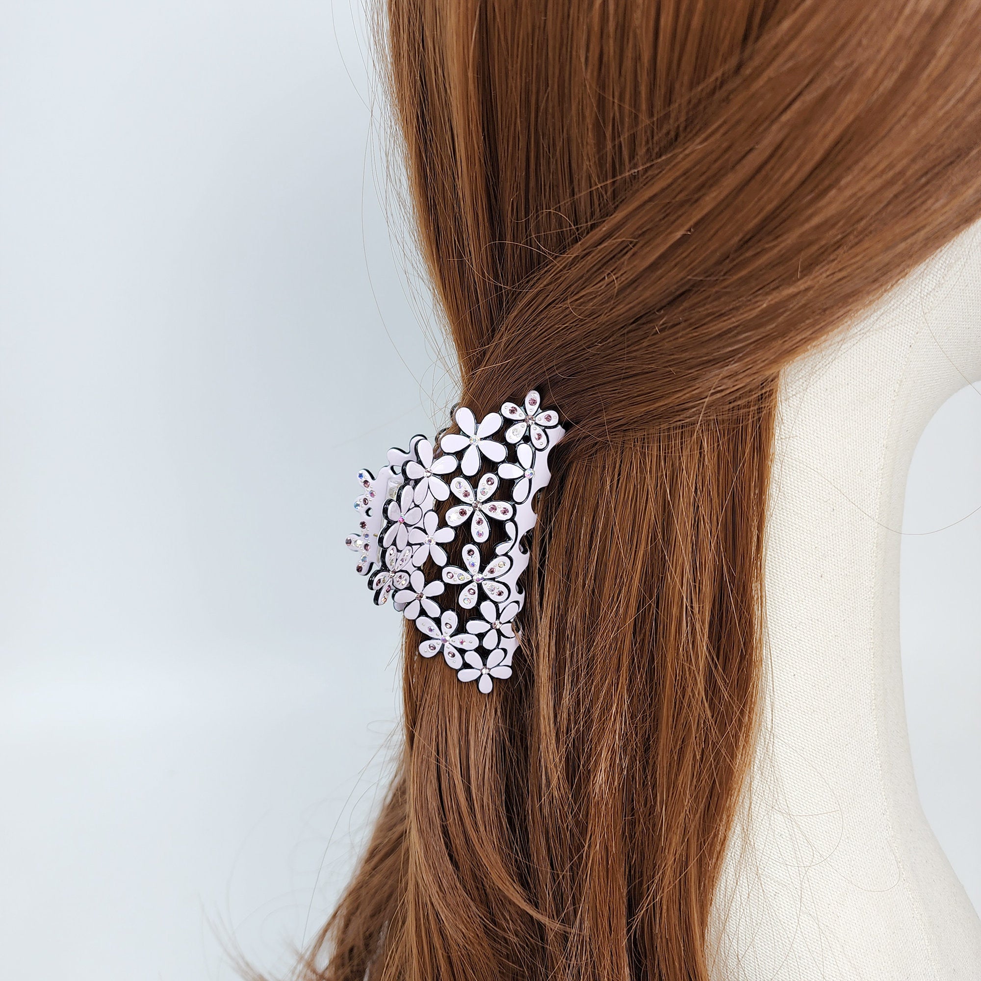 Pastel Color Glittering Blossom Hair Claw Clip (3.3 Inch) / Tortoise Shell Medium Size Ponytail Holder / Hair Barrette for Woman
