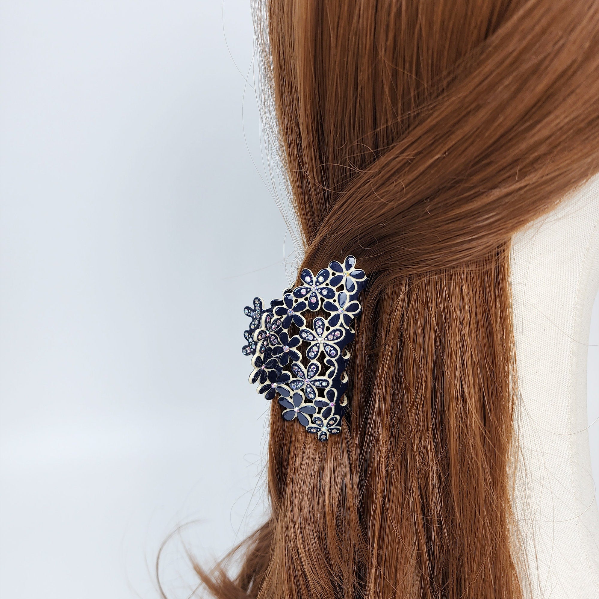 Pastel Color Glittering Blossom Hair Claw Clip (3.3 Inch) / Tortoise Shell Medium Size Ponytail Holder / Hair Barrette for Woman
