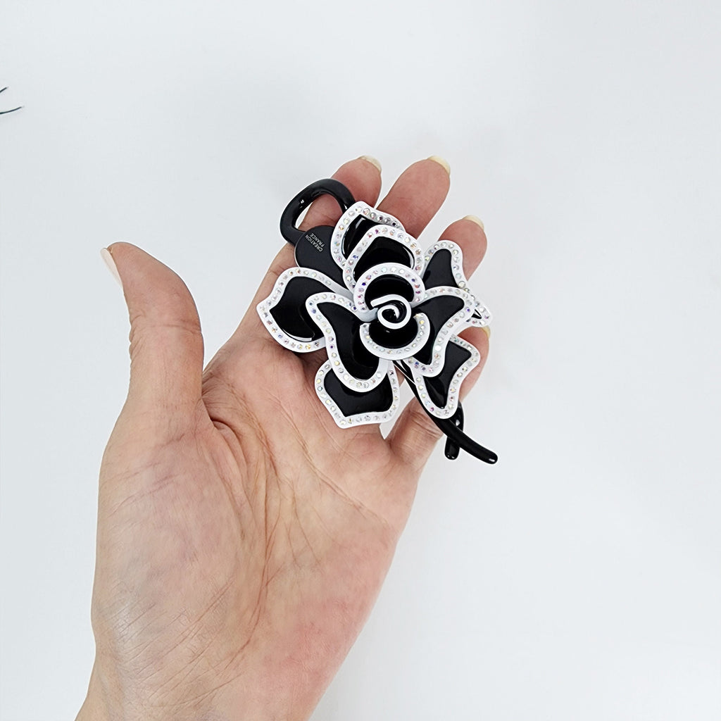 Pastel Color Volume Flower Banana Clip with Cubic Line / Luxurious French Hair Pin / Hair Comb Barrette for Woman