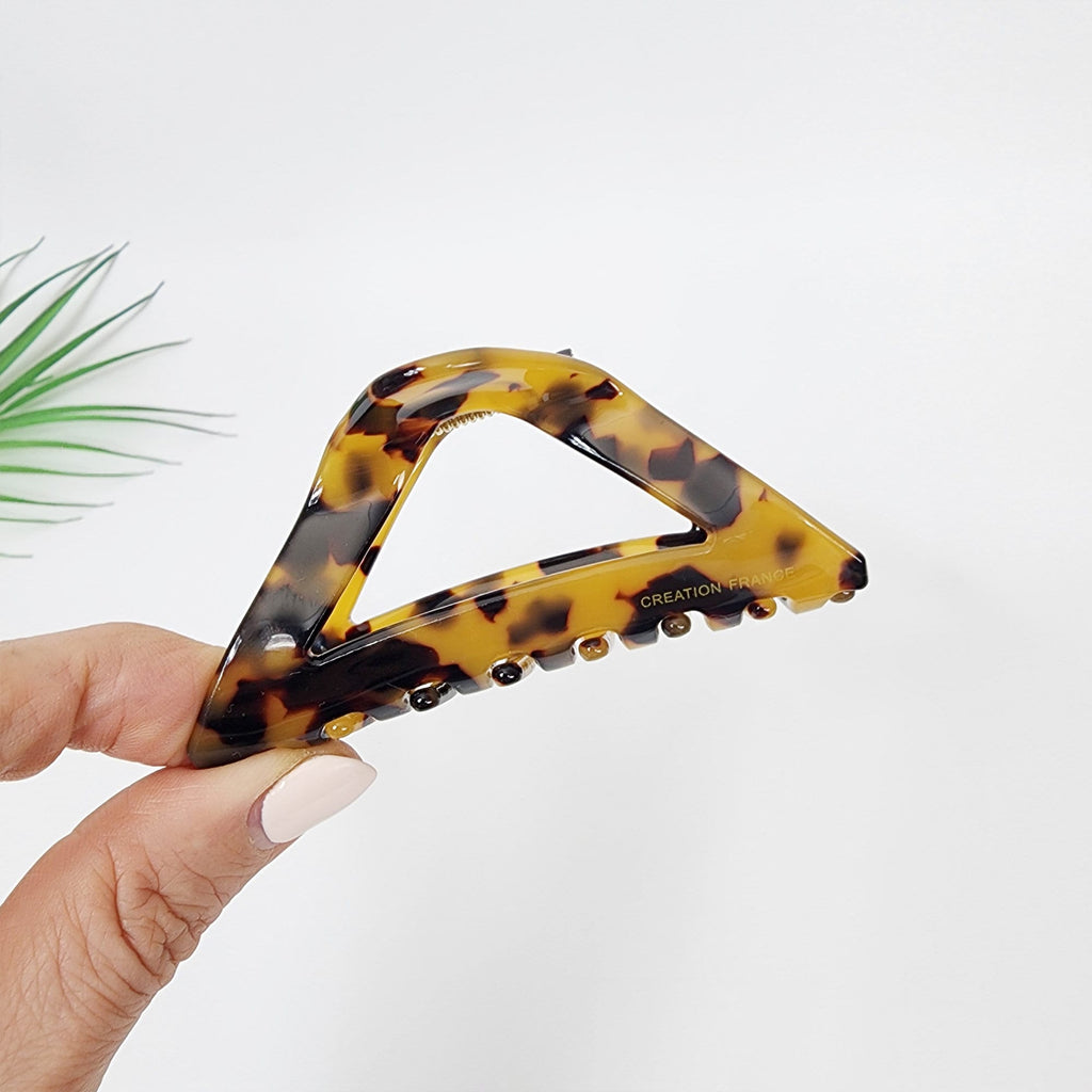 Pyramid U Shape Spring Hair Claw Clip (3.1 Inch) / Tortoise Shell Medium Size Ponytail Holder / Hair Barrette for Woman